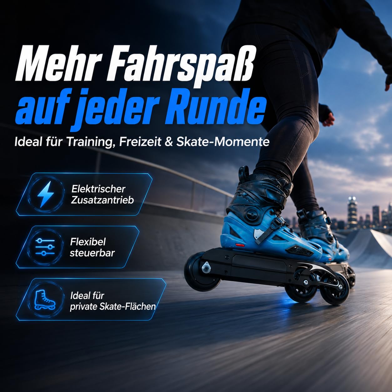 Skate-Räder E-Skateboard-Rad Elektrisch Rollschuh-Rad Mit Fernsteuerung für Schlittschuhe auf dem Markt. Ideal zum Skaten, für Partys, Discos, Tänze und Geburtstage.