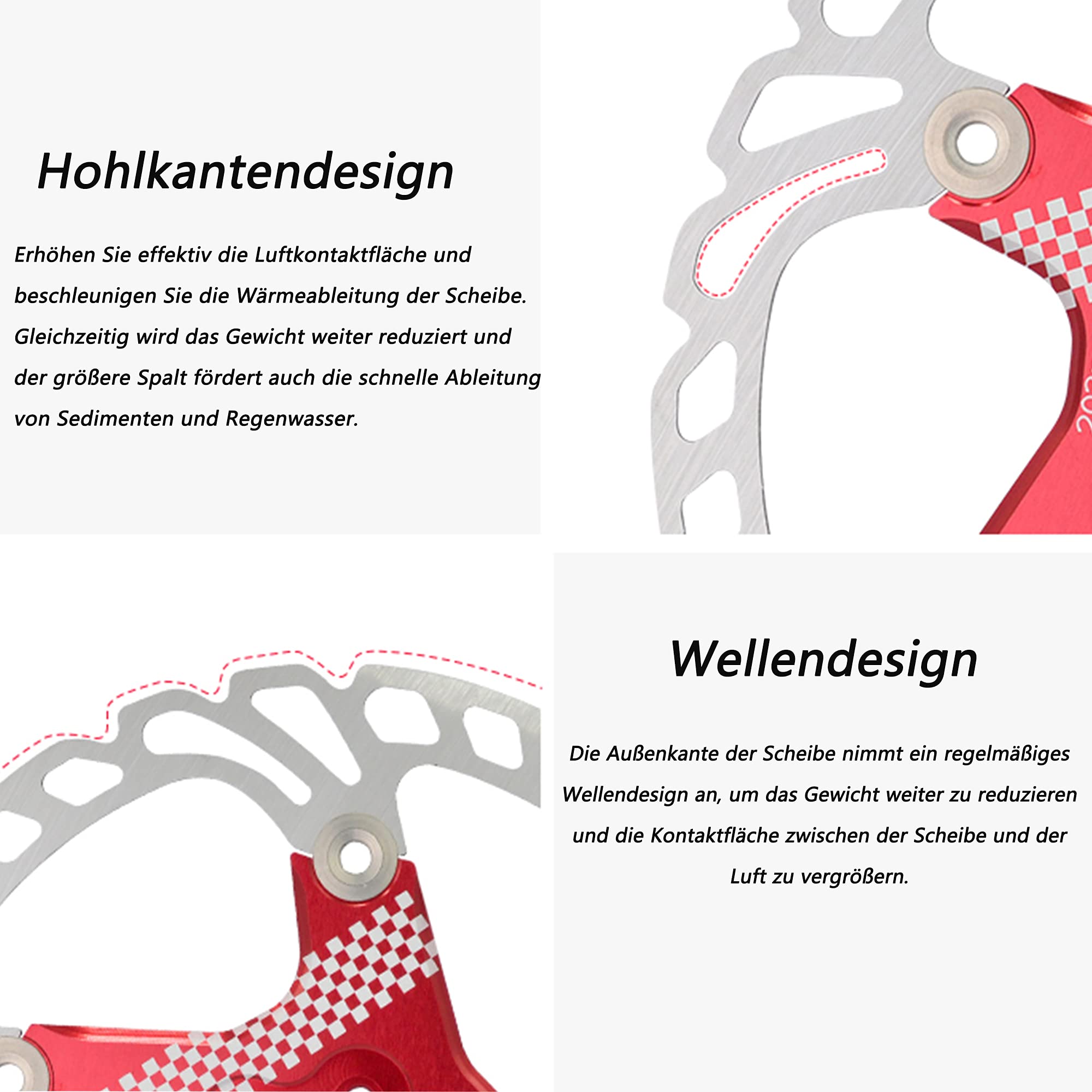 Disco Freno Bici 203mm Rosso - Rotore Galleggiante Per Mountain Bike, BMX E MTB Con Viti