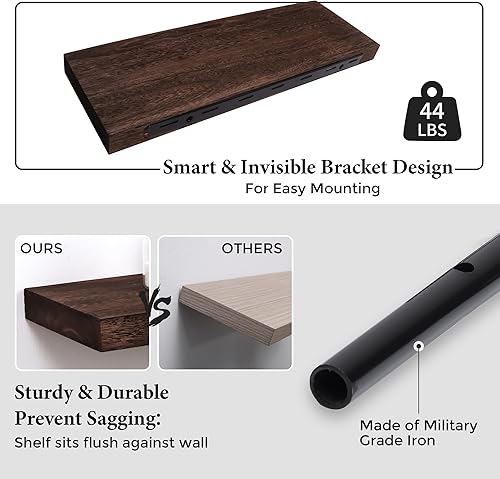 Miniatura 4 de Axeman Estantes flotantes, paquete de 2 estantes de pared de madera maciza rústica de 8 pulgadas de profundidad para almacenamiento, estantería de