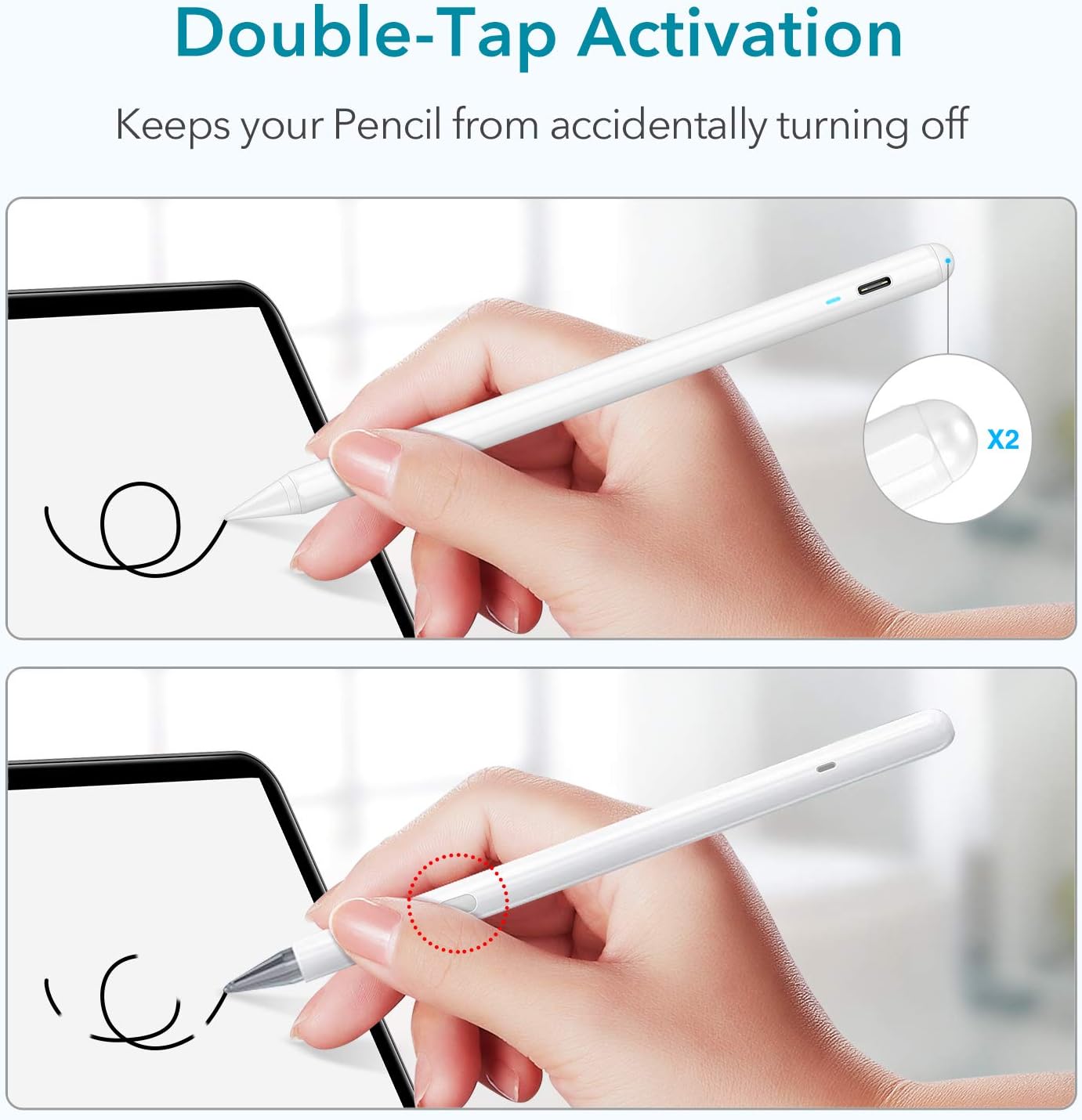 ESR Stylus Pen for iPad, Touch Screen Stylus, Tilt Sensitivity, Magnetic Attachment, Palm Rejection, Active Pen for iPad 9/8/7/6, iPad Pro 11, iPad Pro 12.9, iPad Mini 6/5, and iPad Air 5/4/3, White