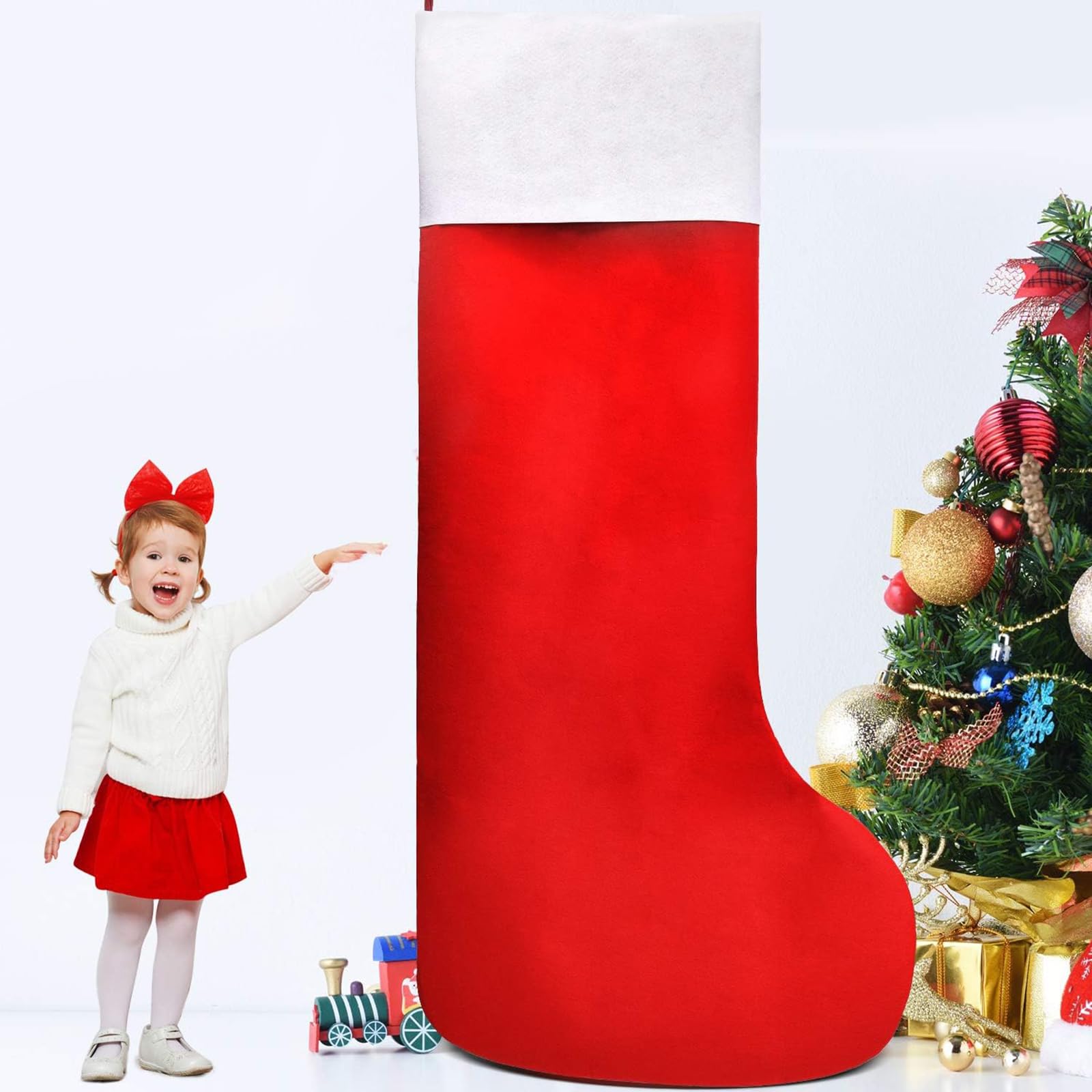 Chaussette de Noël géante en feutre rouge et blanc Syhood 144 cm