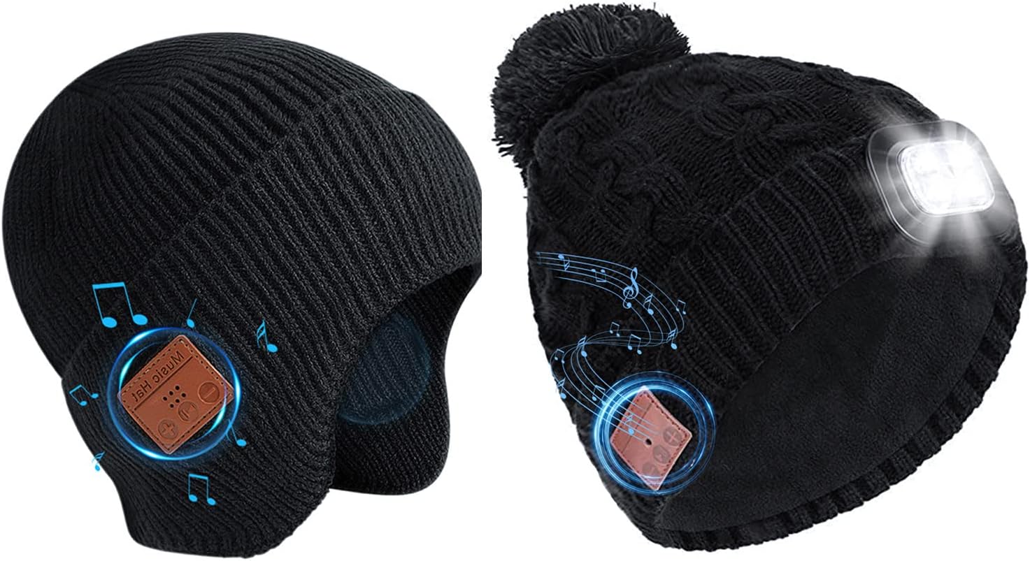 Bluetooth Beanie Hat with Light USB Rechargeable Flashlight