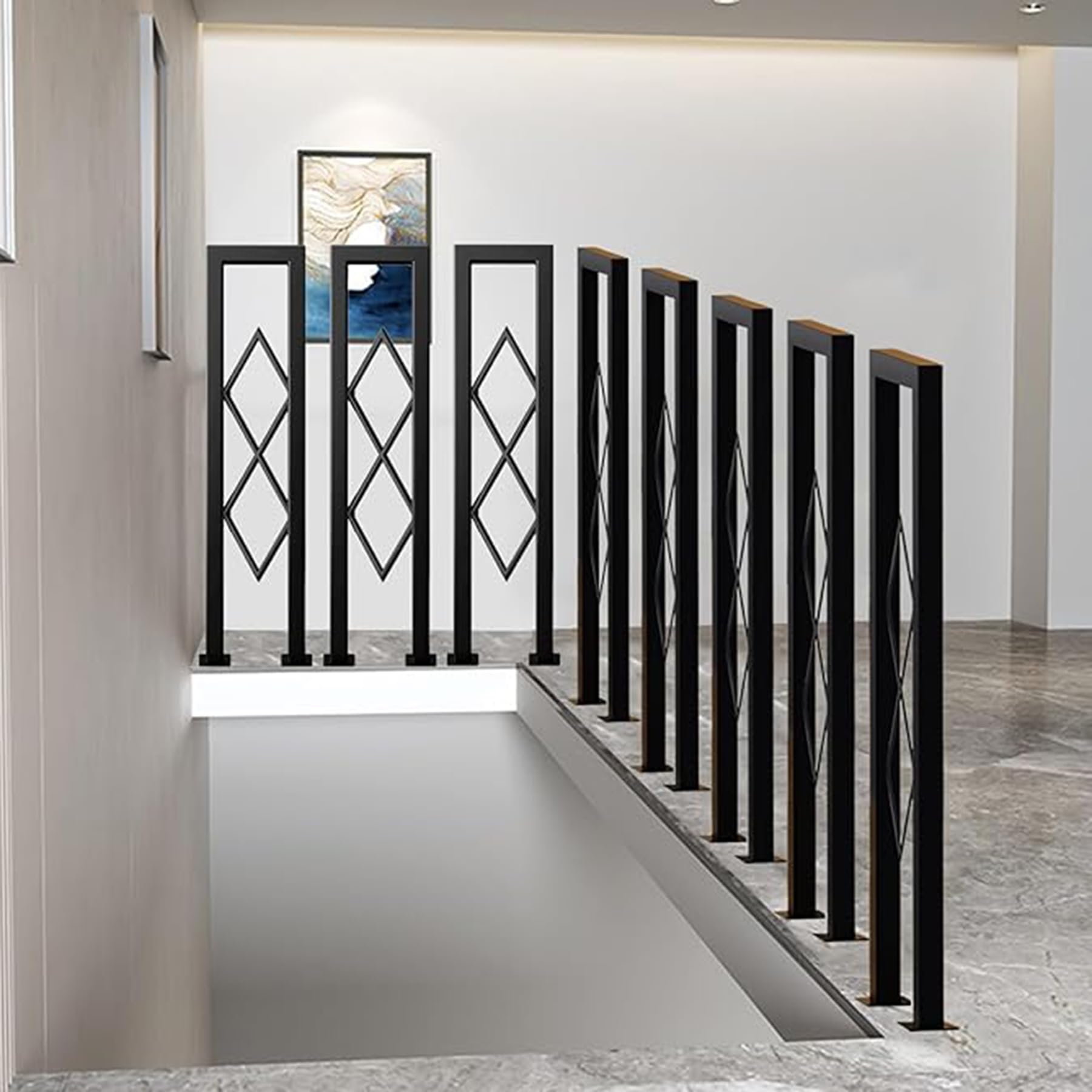 Ringhiera per Scale Interne,Corrimano Scale A Forma di U,con Motivo Prismatico Corrimano in Ferro per Balcone, Sicurezza Antiscivolo per Veranda,Corridoio,Esterni (90cm)