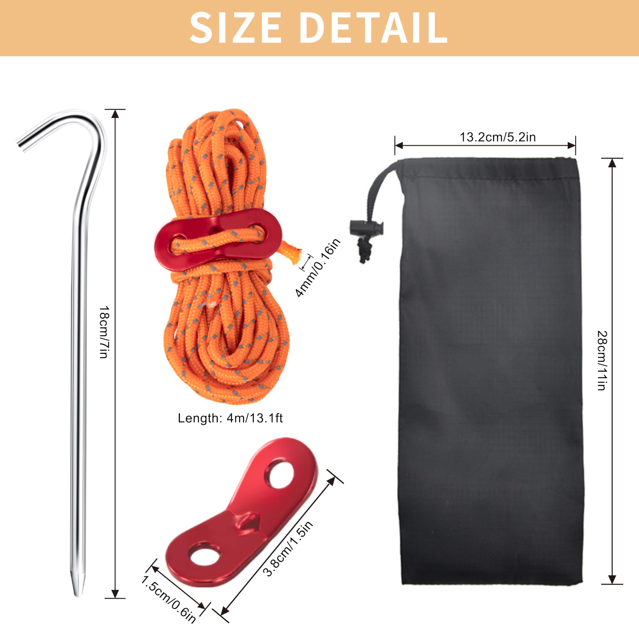 Corda per Tende Riflettente Tiranti Tenda Paracord Corda Campeggio con 4 Tenditore per Corde e 4 Picchetti di Tende per Tenda da Campeggio all'Aperto
