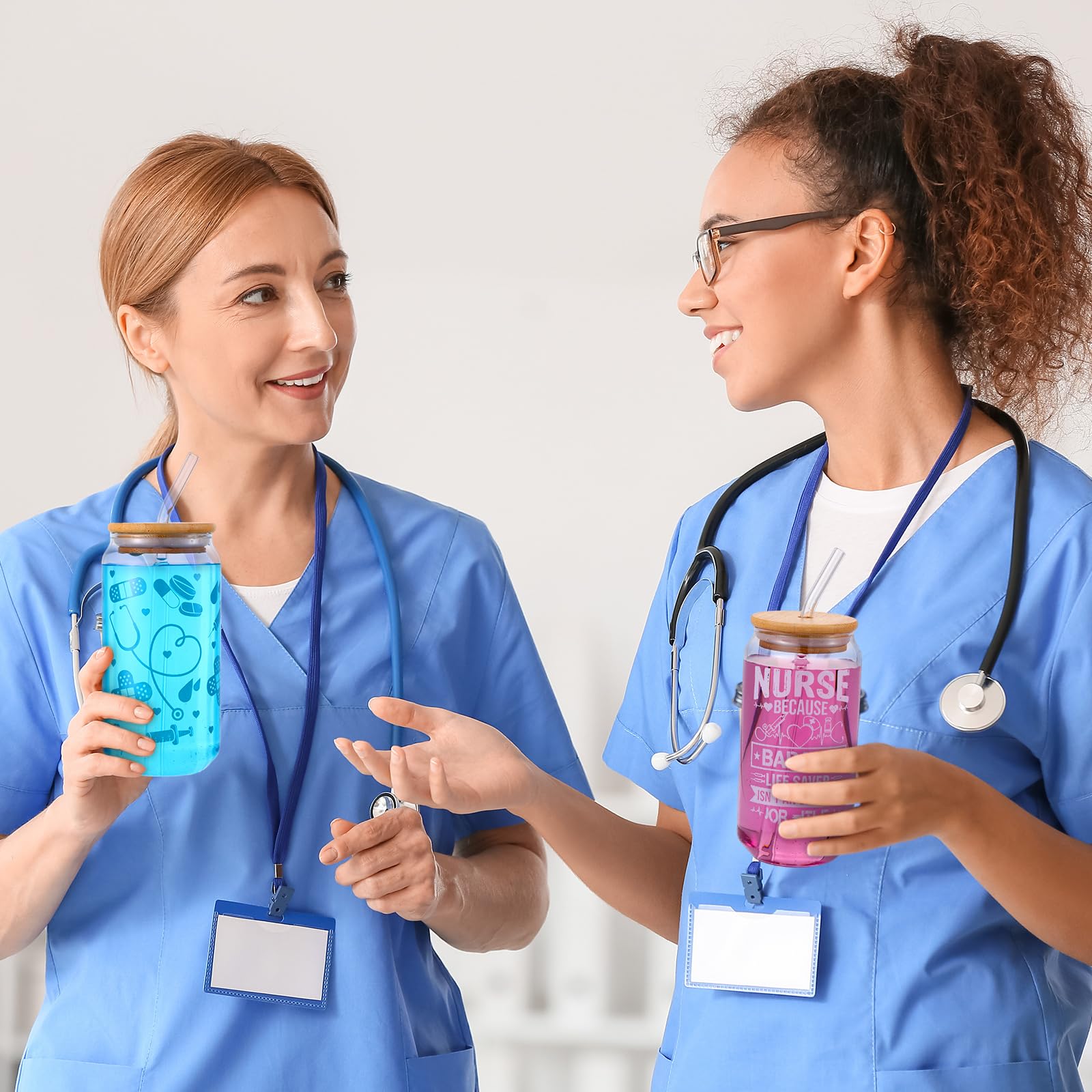 Lot De 10 Tasses En Verre Transparent Avec Couvercle Et Paille - 400 Ml, Poignée, Pour Infirmières Et étudiants