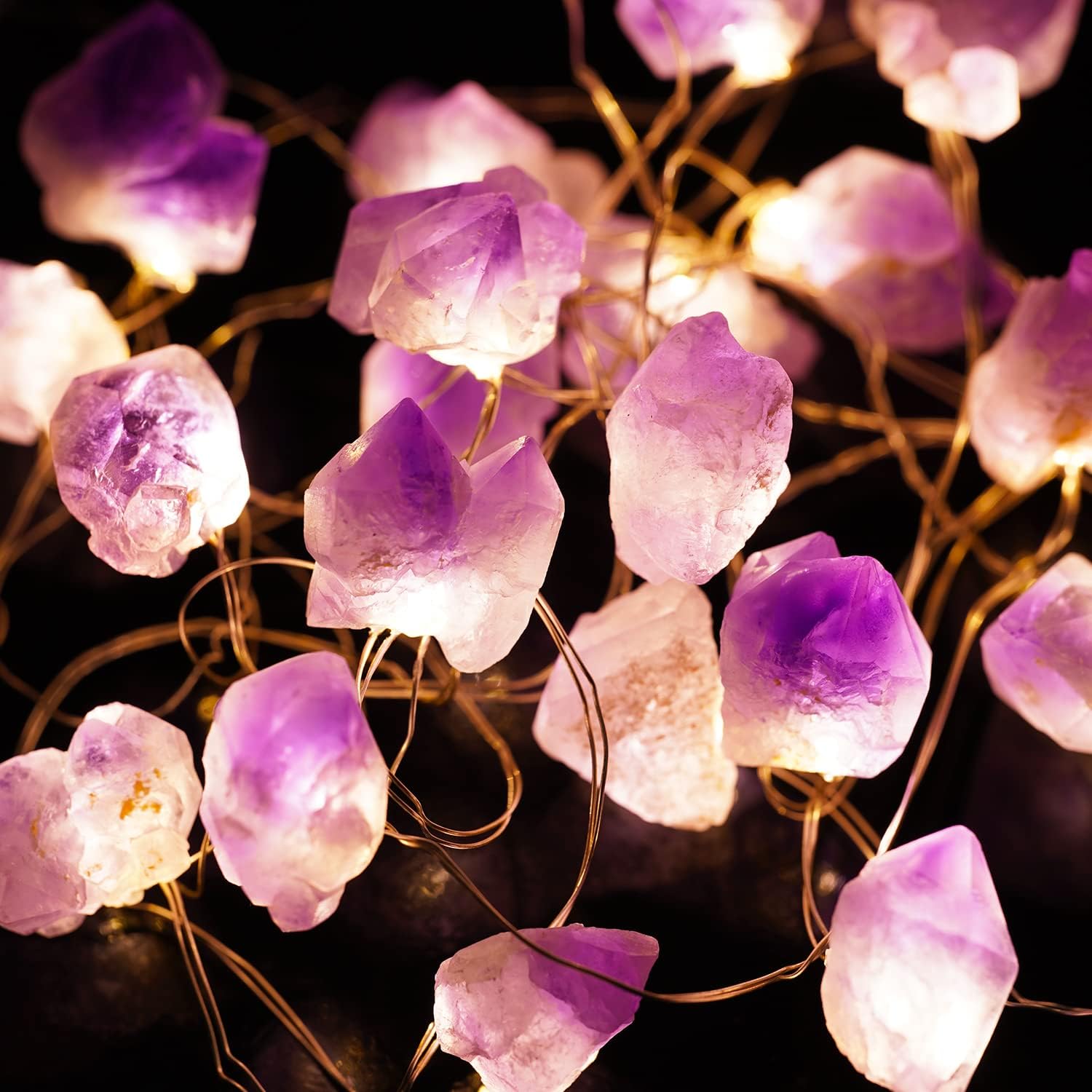 BOHONDecorative Lights Plus Amethyst LED String Lights Battery Operated with Remote 10 ft 30 LEDs Natural Crystal String Lights for Bedroom Party Indoor Birthday Wedding Decor(Plus)