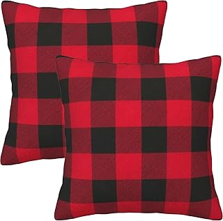 Christmas Black and Red Rustic Throw Pillow Cover Buffalo Check Plaid Pillow Cover 18x18 Inch Cotton Cushion Cover Pillow Case for Valentine's Day Decor Set of 2 (Big Plaid red Black)