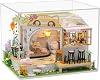 Cat Themed Miniature Cafe Making Set – LED Illuminated Wooden DIY Model – Decorative Model Kit – DIY Gift Set