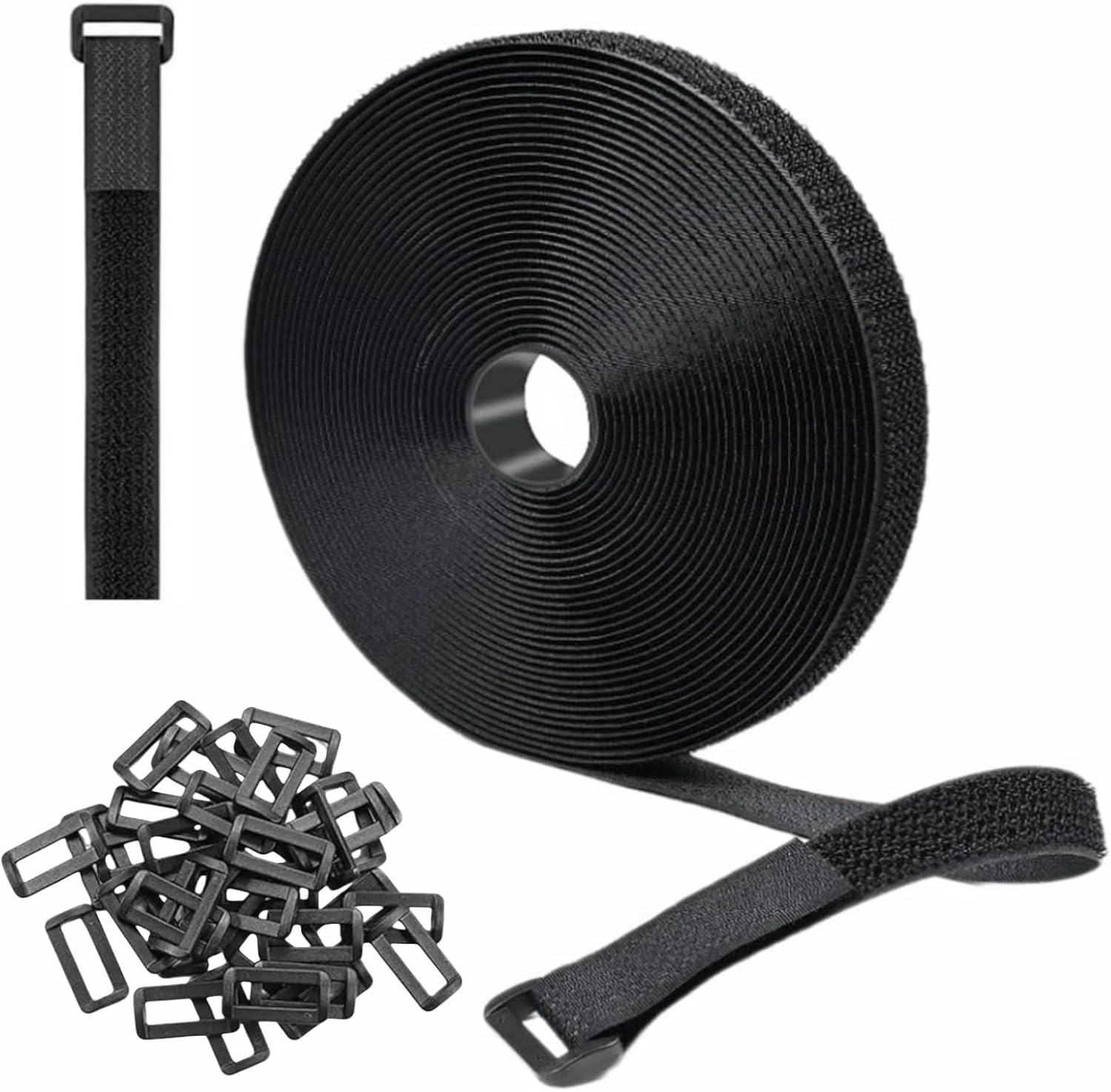 0.8''x 33Ft Heavy Duty Hook and Loop Straps with 30 Buckles, Adjustable Nylon Fastening Cinch Straps Free Cut to Length Cable Ties Reusable Cord Straps for Storage and Organization