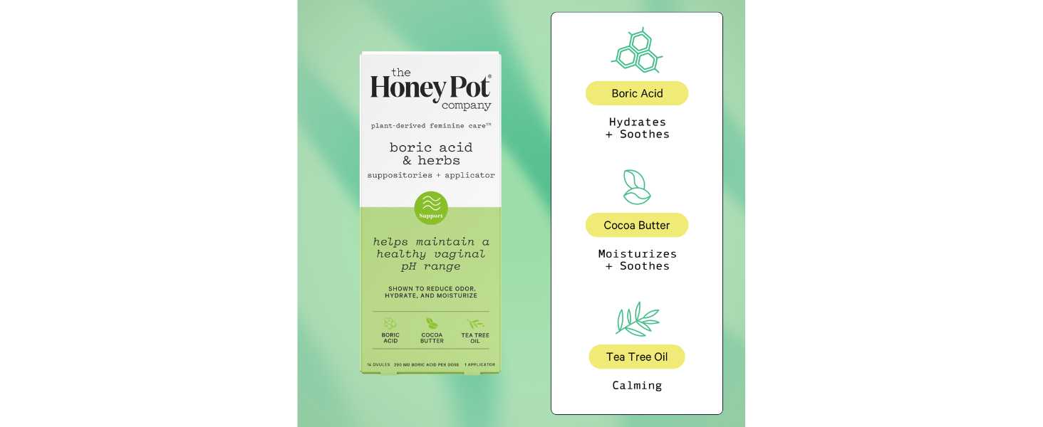 The Honey Pot Company 7 Day Boric Acid & Herbs Suppositories - Maintains and Balances Healthy Vaginal pH, Manages Odor, Hydrates, & Moisturizes - Gynecologist Tested