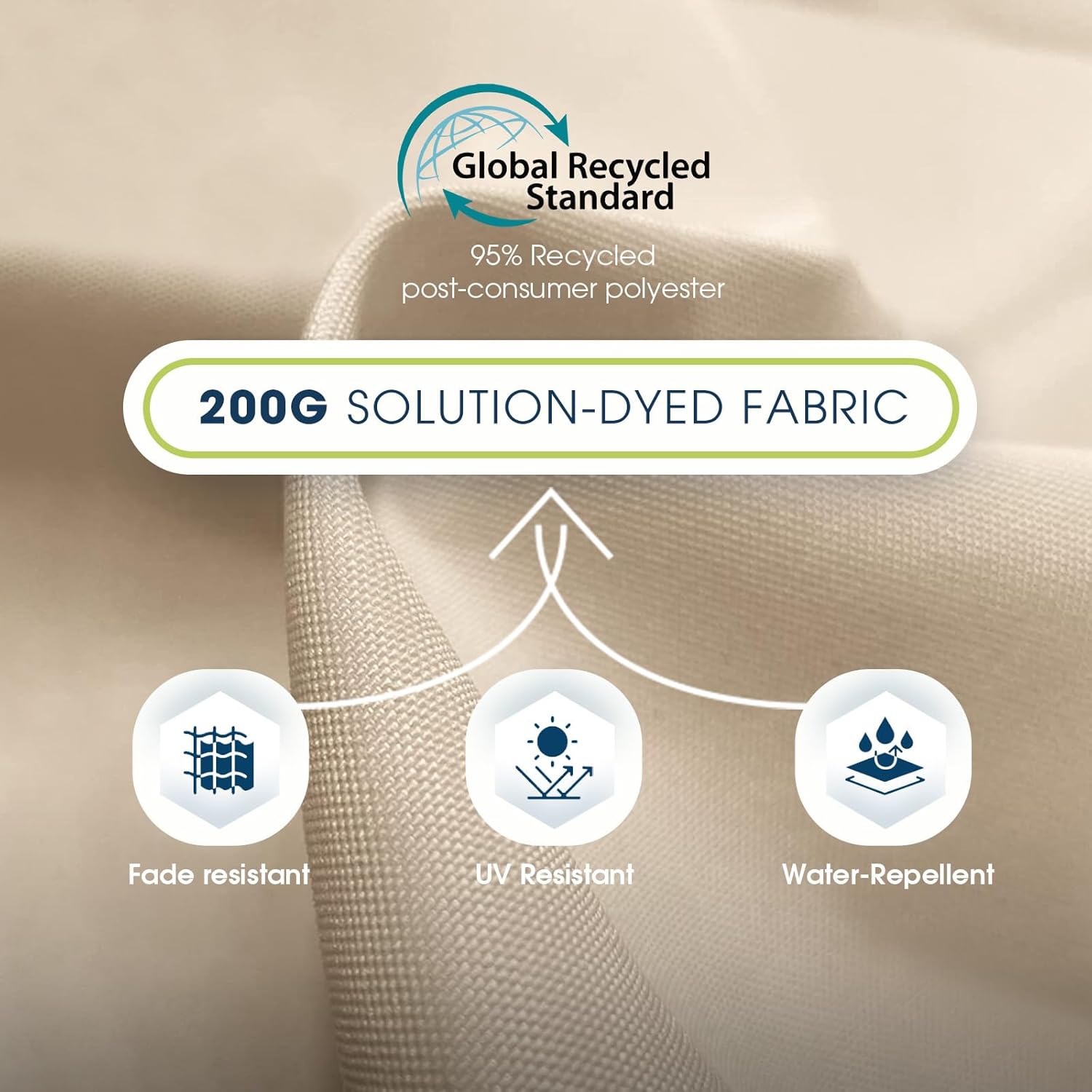 wikiwiki 9 FT Patio Umbrellas 3-Tiers Outdoor Table Market Umbrella with Push Button Tilt/Crank, Fade Resistant Waterproof POLYESTER DTY Canopy for Garden, Lawn, Deck, Backyard & Pool, Cream - Image 7