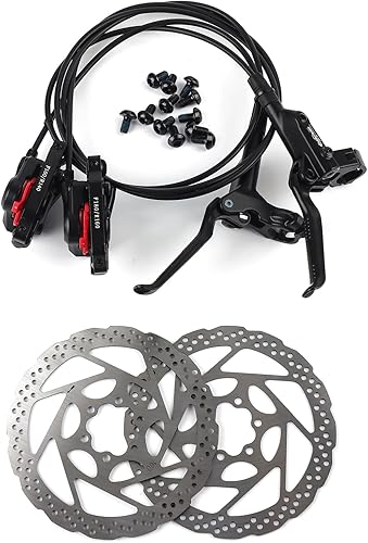 Vista 8 de BOLANY Juego de frenos de disco aceite hidráulico MTB bicicleta aleación de aluminio delantera derecha 31.496 in izquierda trasera 55.118 in 1 par