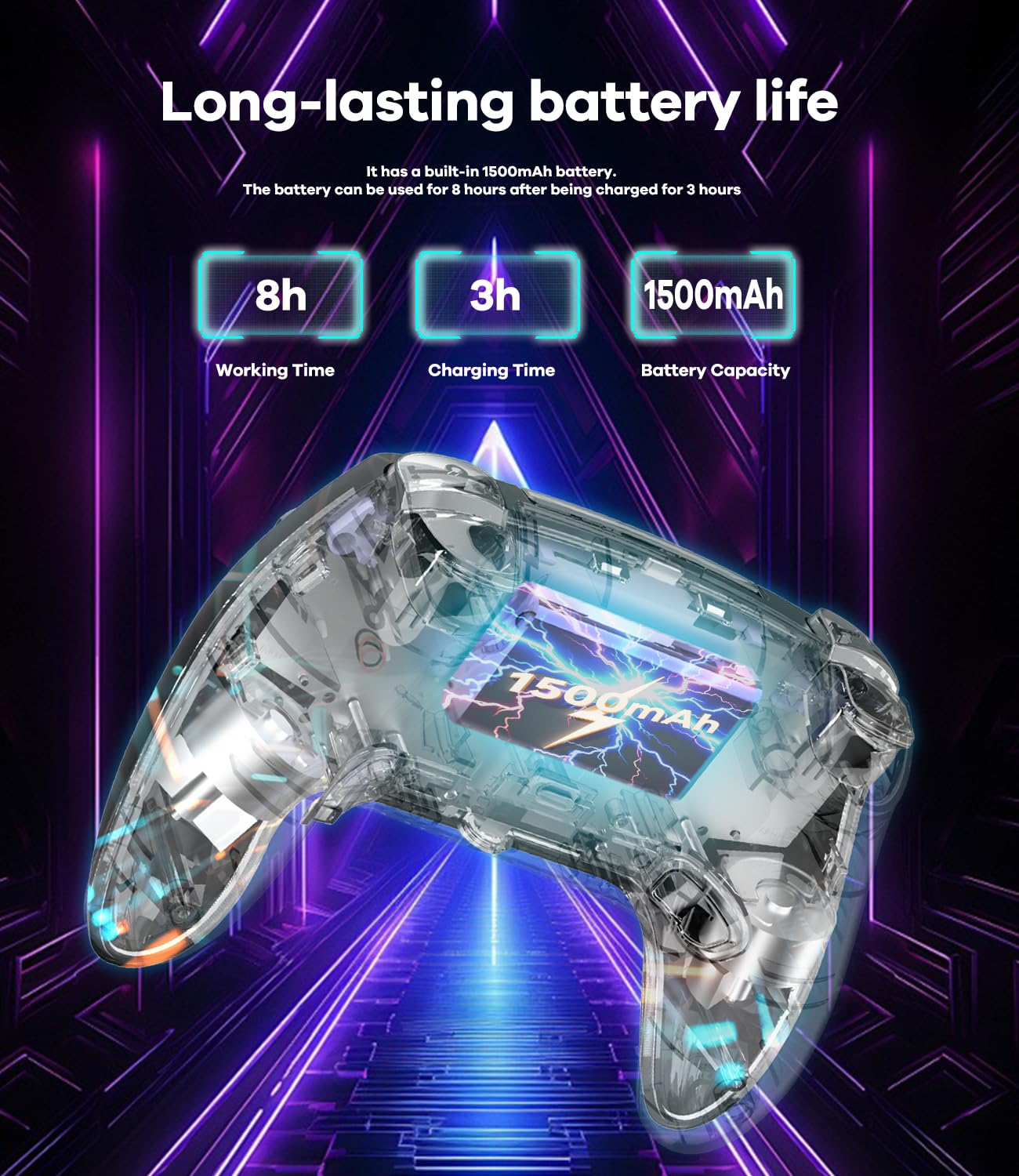 GlowPlayX Wireless Gaming Controller Compatible with PS-5 Console/Pro/PC/Mac/iOS/Android/Steam Deck, Gamepad with RGB Lighting/Hall Effect Joystick/Dual Vibration/Turbo/Headset Jack/1500 mAh Battery