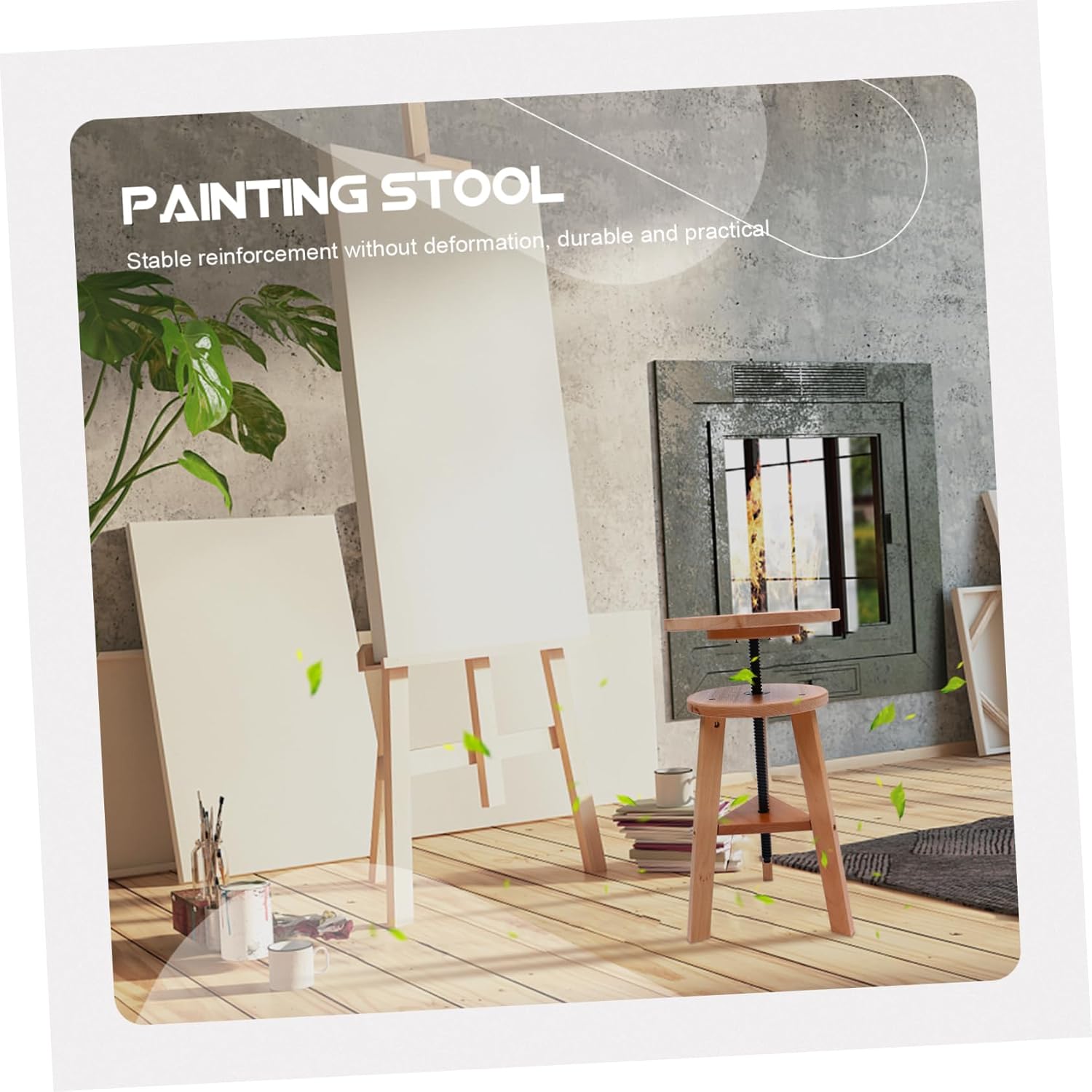 KICHOUSE Adjustable Lifting Painting Stool Wooden Art Supplies Stool Height-Adjustable Sketching Chair for Artists Sturdy Pine Wood Rotating Design for Outdoor Use