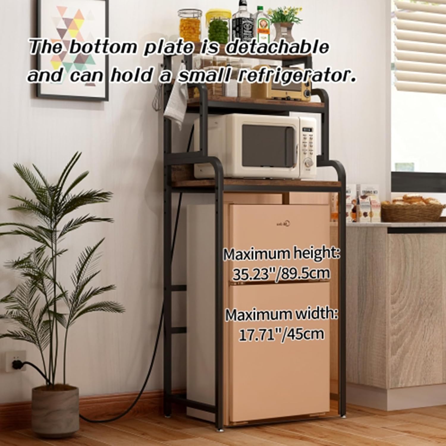 Baker’s Rack with Power Outlet, Heavy-Duty Microwave Stand & Coffee Bar Station, 7-Tier Industrial Kitchen Storage Shelf for Small Spaces, Apartment, Dorm Room, Mini Fridge Stand (4)