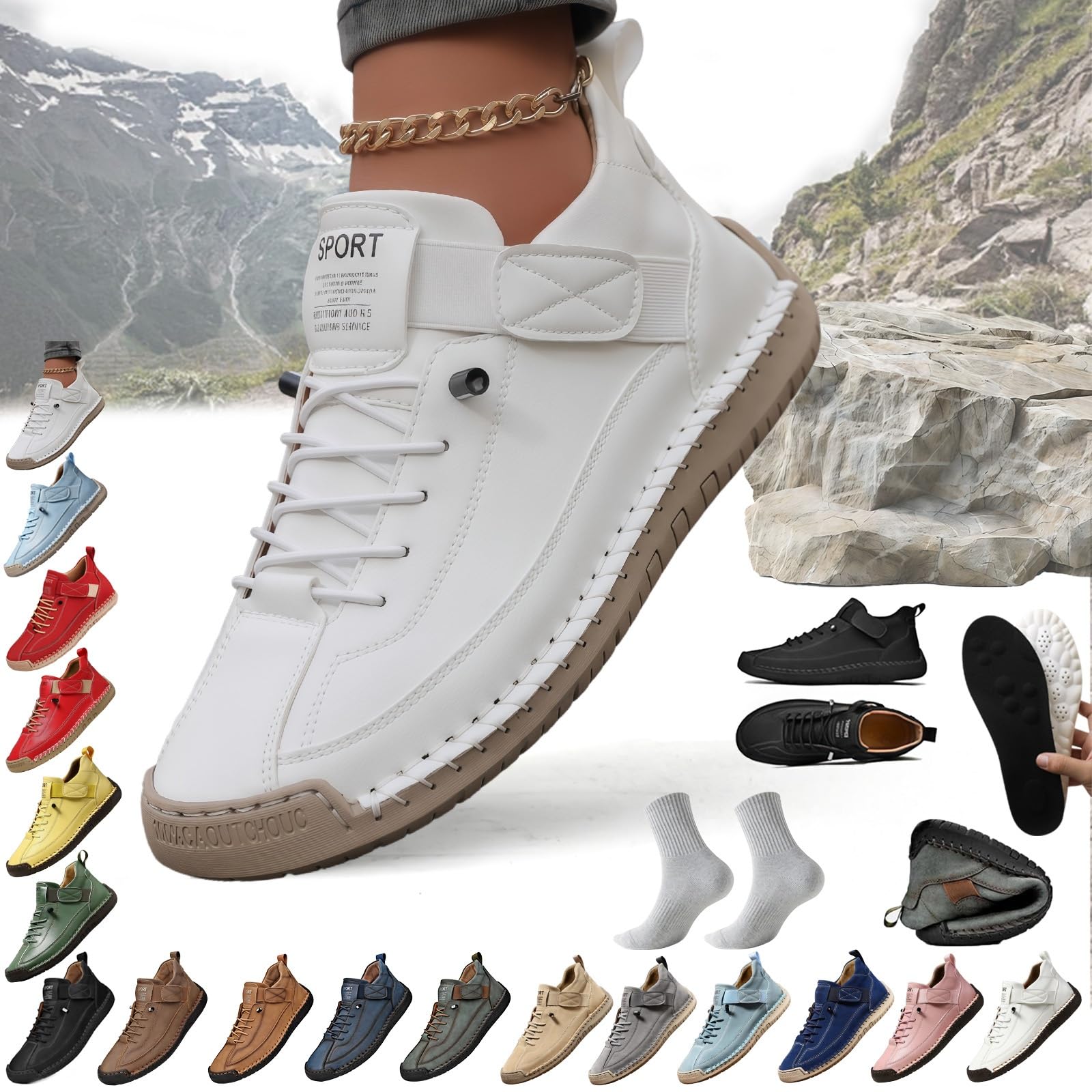 Baskets Elira for femme, confortables et offrant un bon maintien, chaussures orthopédiques faites main, for une meilleure posture et un soulagement de la douleur(Weiß mit gelbem Hintergrund,39)