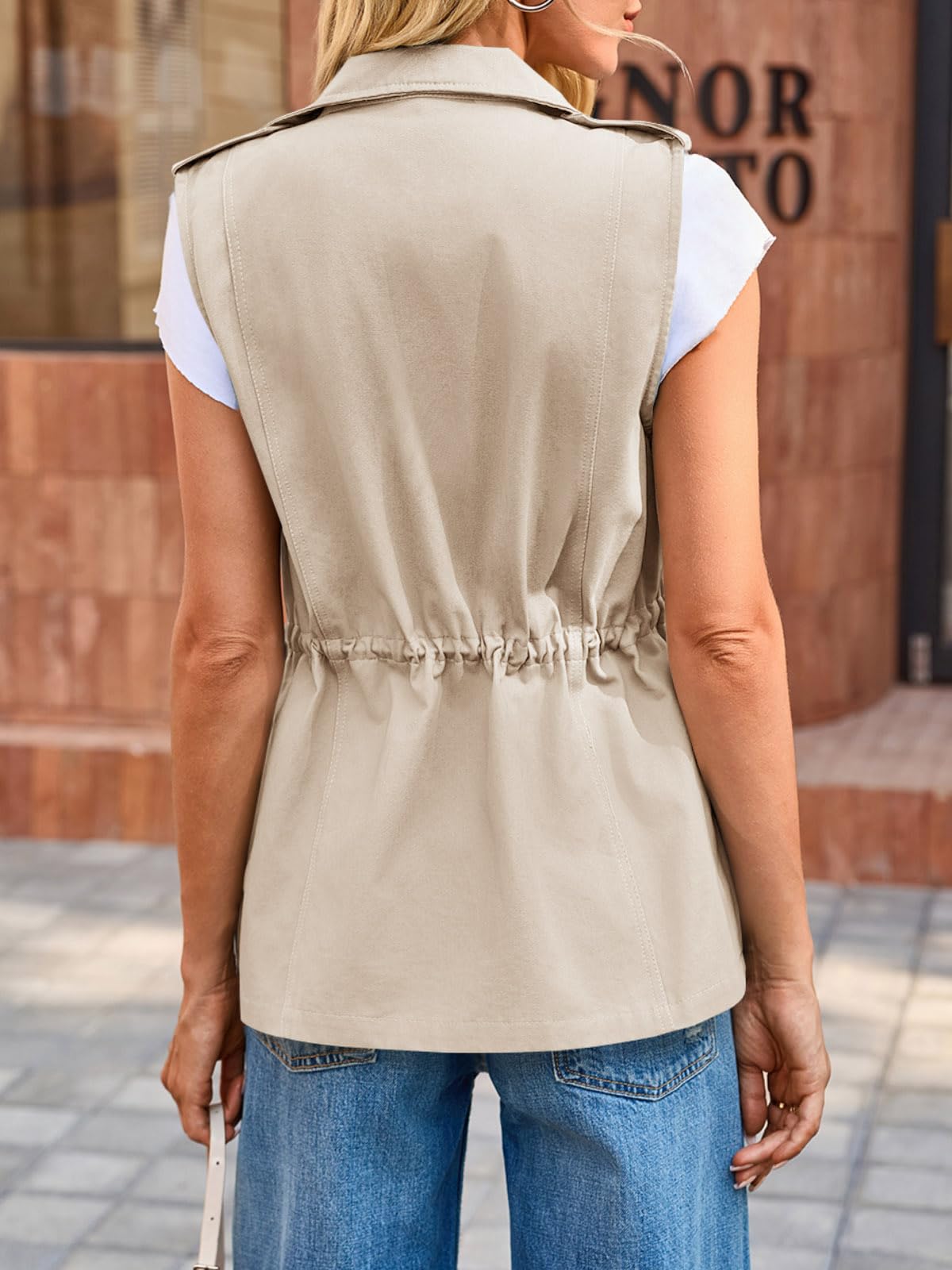 Imily Bela Gilet cargo da donna senza maniche parka giacca corta con tasche e coulisse primavera estate gilet capispalla
