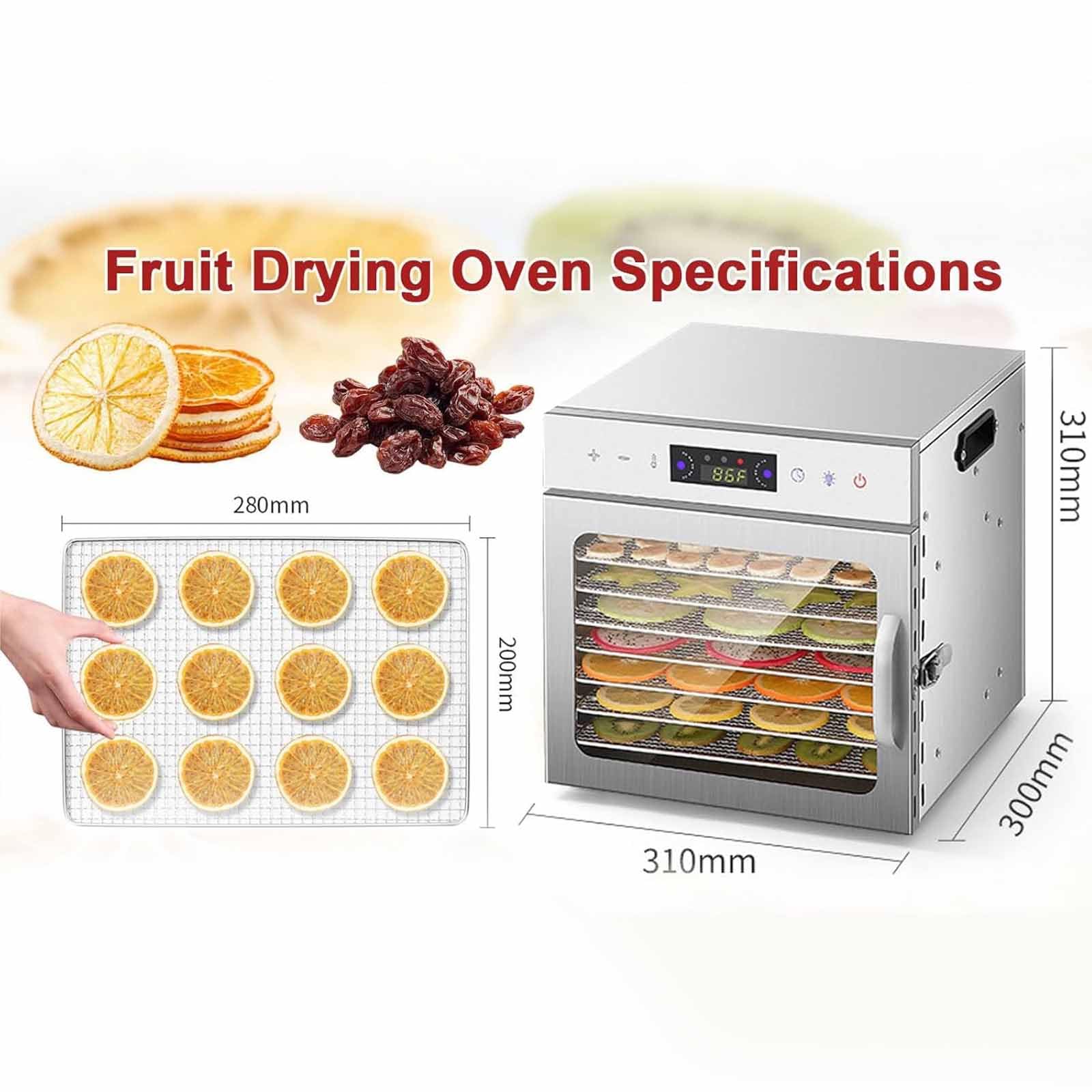 Liofilizador de alimentos, deshidratador de acero inoxidable de 8 capa para el hogar, control de temperatura de 35 a 90 °C y temporizador,iluminación integrada y cristal visible para las frutas.