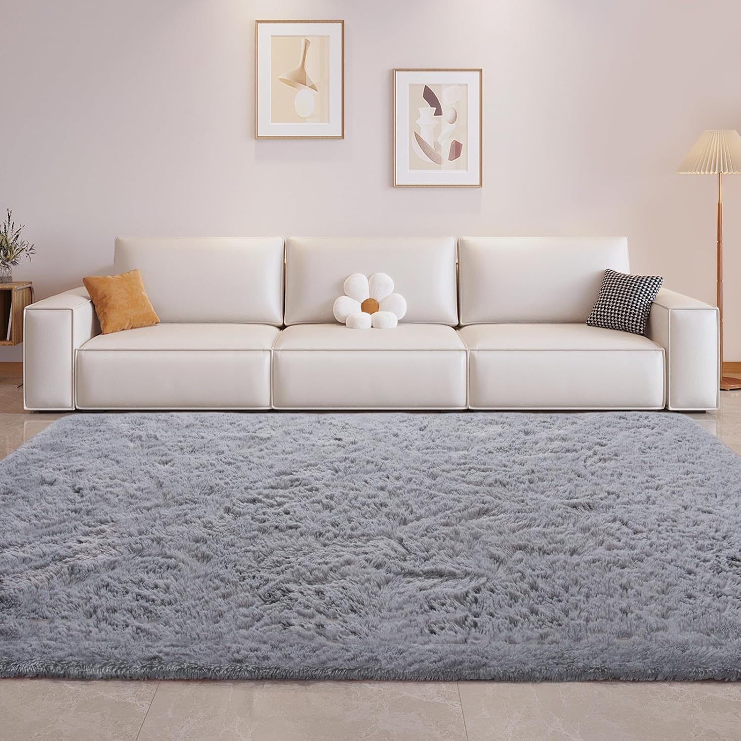 5x8 Ft Grey Rugs for Bedroom Living Room, Soft Modern Indoor Fuzzy Shaggy Area Rug, Non-Slip Fluffy Furry Rug for Teen Girls and Boys,Nursery Kids Room Dorm Home Decor, High Pile Plush Floor Carpet 5x8 Feet Grey