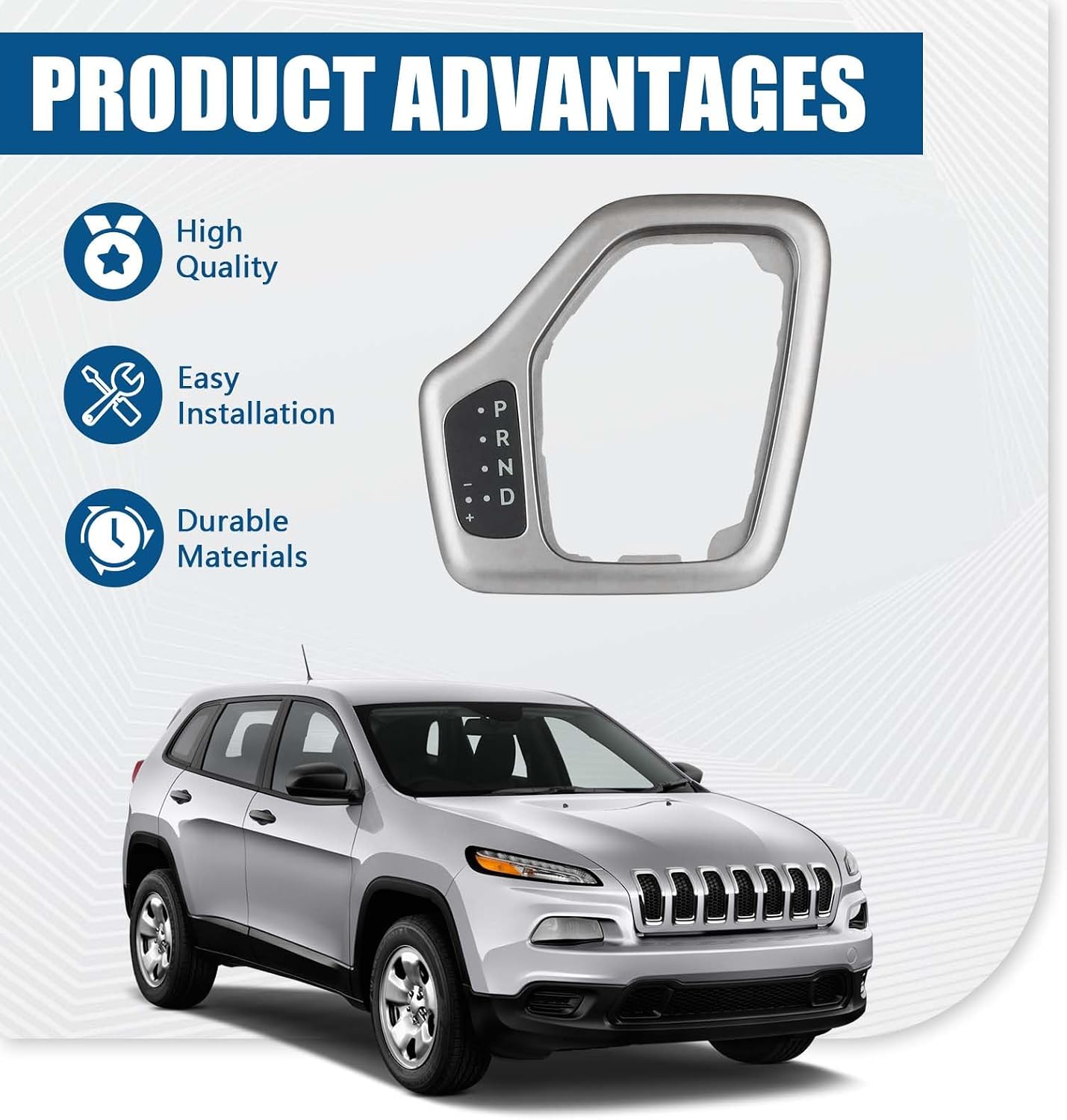 Upgrade Transmission Shifter Bezel with Harness Compatible with Jeep Cherokee (2014-2018), Silver, Replaces 5YD27XSAAA, 68413957AA, 601-402