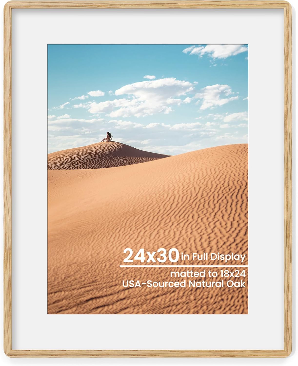 Natural Oak Wood Picture Frame 24x30, Wooden Poster Frame with Mat for 18x24, Round Corner 24 x 30 Matted Picture Frames with Resistant Plexiglass for Wall Mounting or Tabletop, Oak Color, Set of 1
