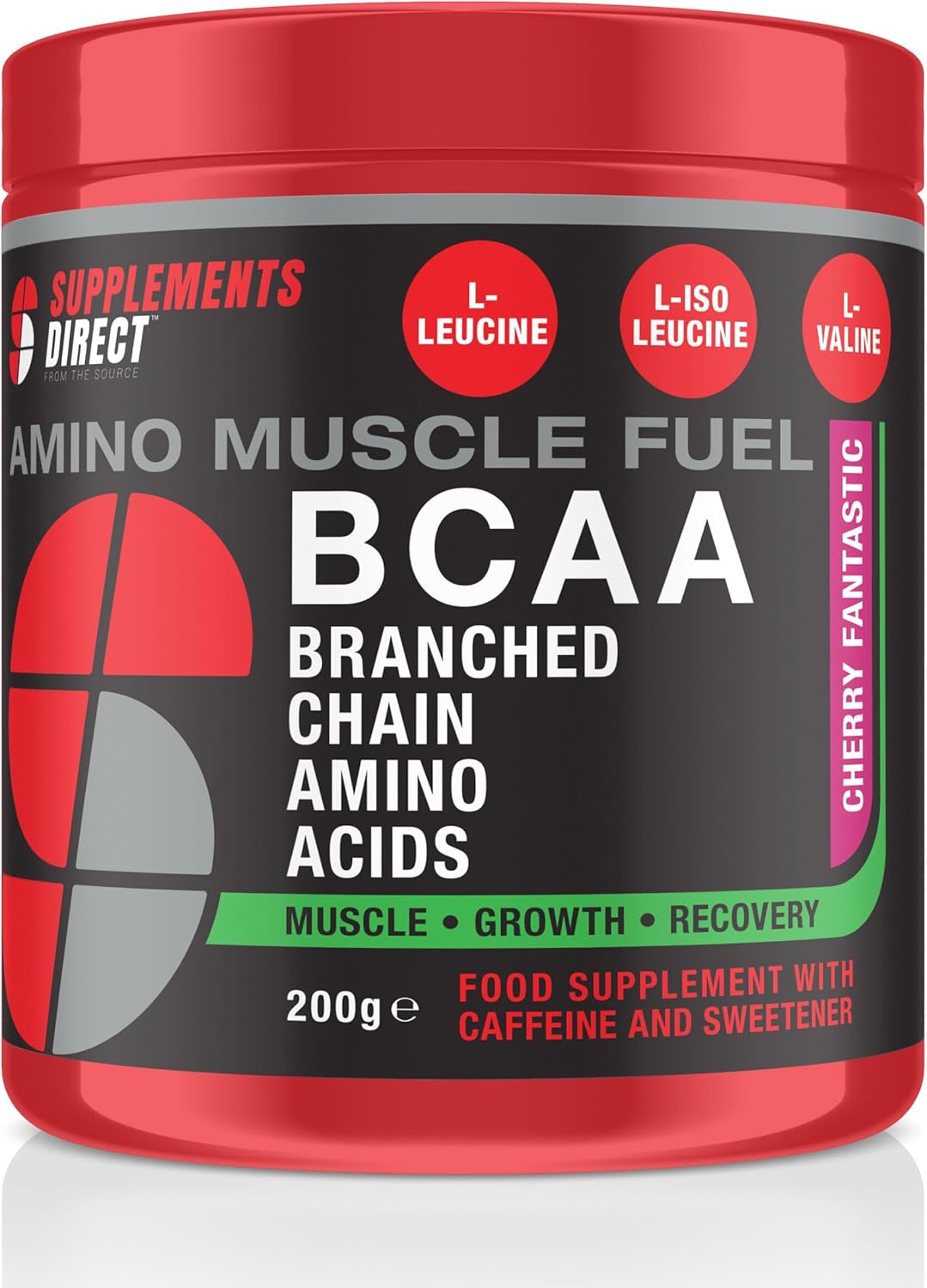 Supplements Direct – BCAA Powder – Cherry Fantastic Flavoured Powder – 200g – 20 Servings – Amino Acids Powder – Boosts Muscle Growth, Recovery & Repair – Amino Energy – Easy to Mix – Power Boost