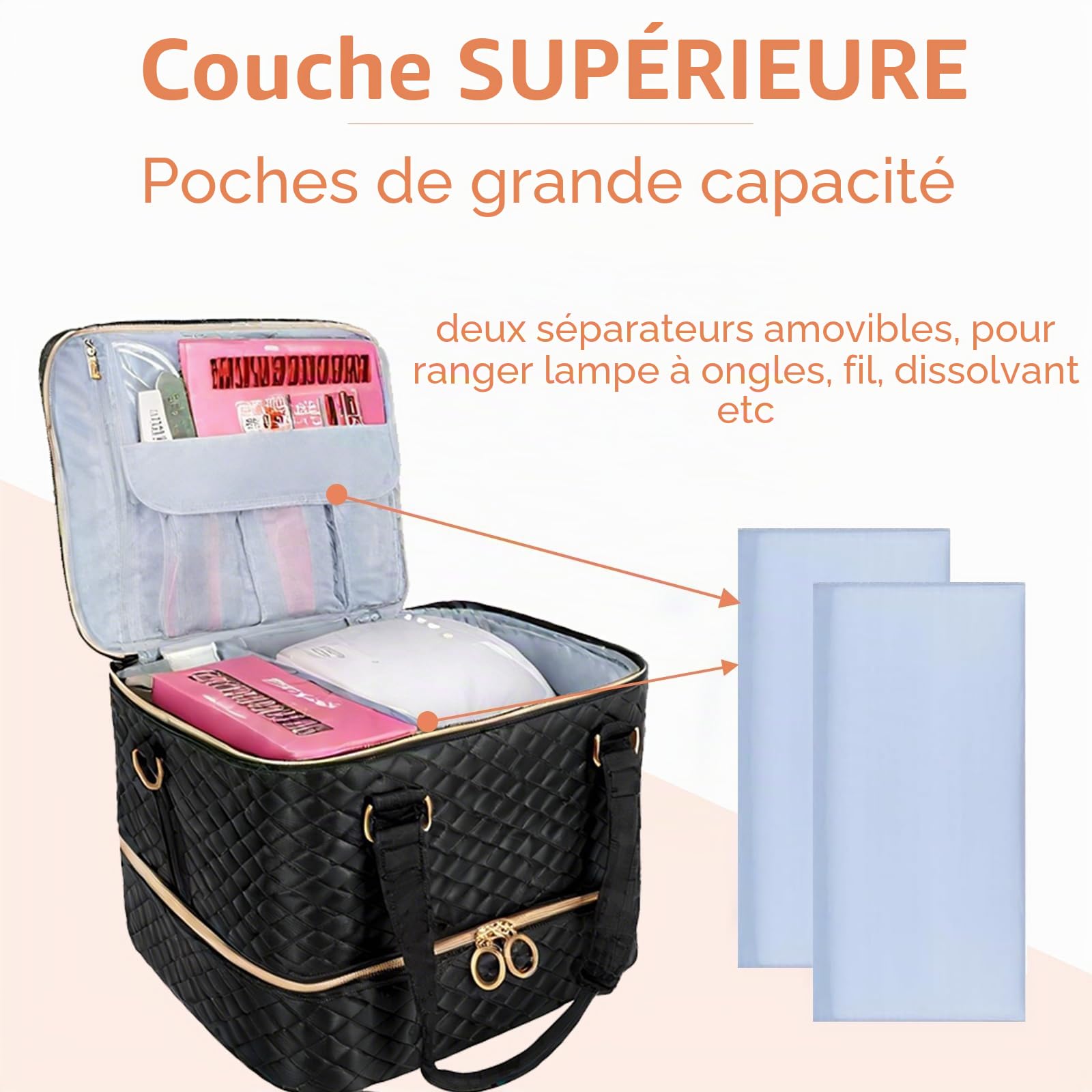 Organisateur pour Vernis à Ongles, 3 Étages, Sac de Rangement pour 84 Flacons, Lampe LED, Noir