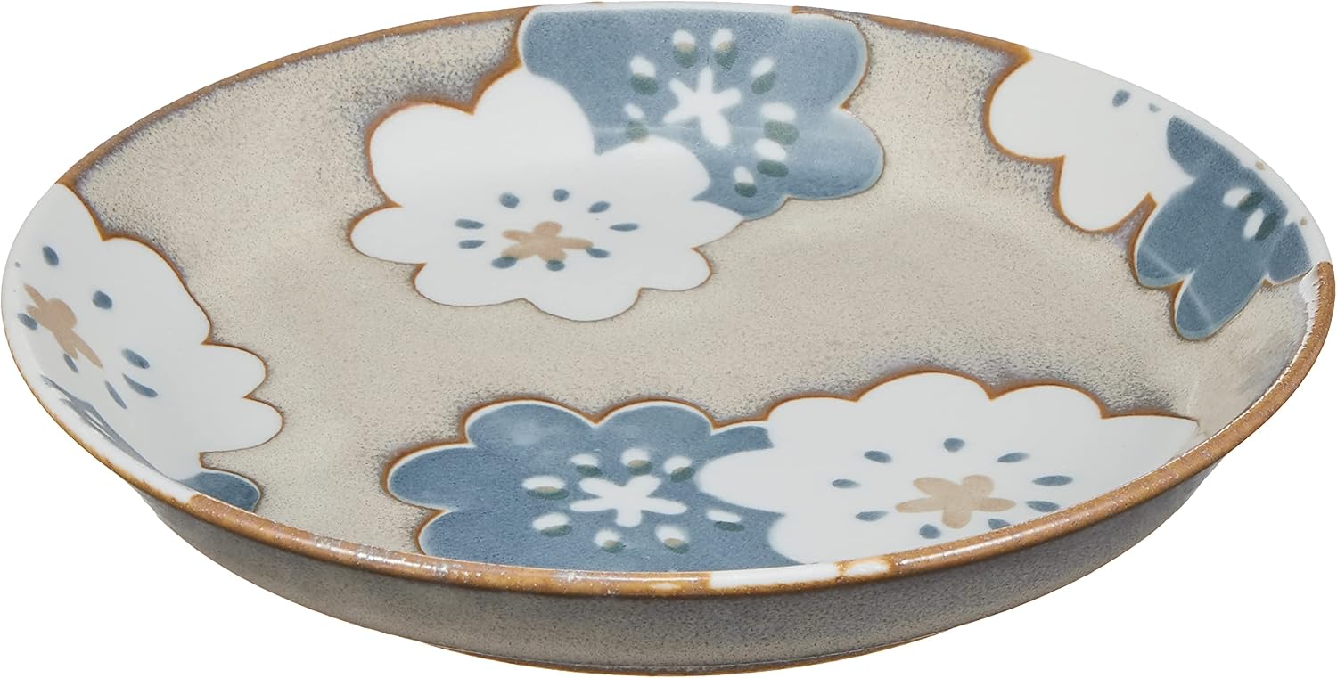 Aito Seisakusho 266134 Nordic Flower Plate, Small, Diameter Approx. 5.5 inches (14 cm), Gray, Floral Print, Stylish, Nordic Tableware, Mino Ware, Dishwasher, Microwave Safe, Made in Japan