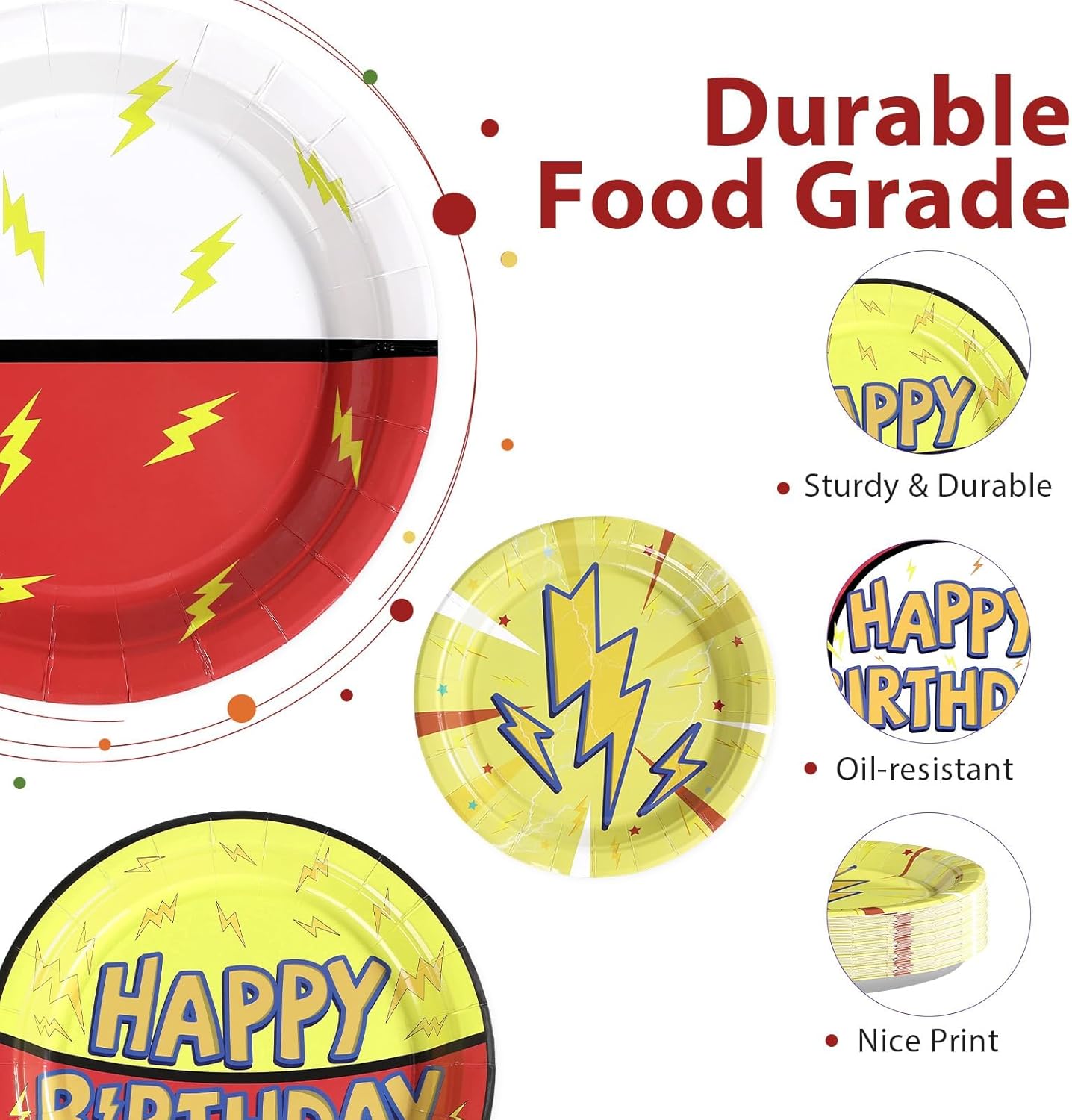 Grencian 60Pcs Happy Birthday Party Supplies Cartoon 9" Anime Themed Paper Plates Tableware Sets 4 Types Pattern Disposable Red and Yellow Decoration for Birthday Cartoon Theme Club Party Anime Lovers - Image 3