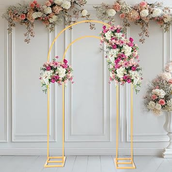 Open Arch Backdrop Stand Gold Metal Double Arch Backdrop Stand U Shaped Frame 7.2ft×4ft Flower Arches for Wedding Ceremony Baby Shower Birthday Garden Arch Party Decorations