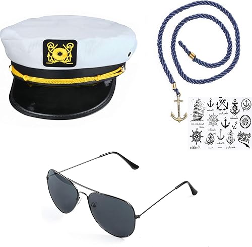 Beelittle - Juego de accesorios de disfraz de capitán de yate - Sombrero de marinero con pipa de maíz y lentes de aviador