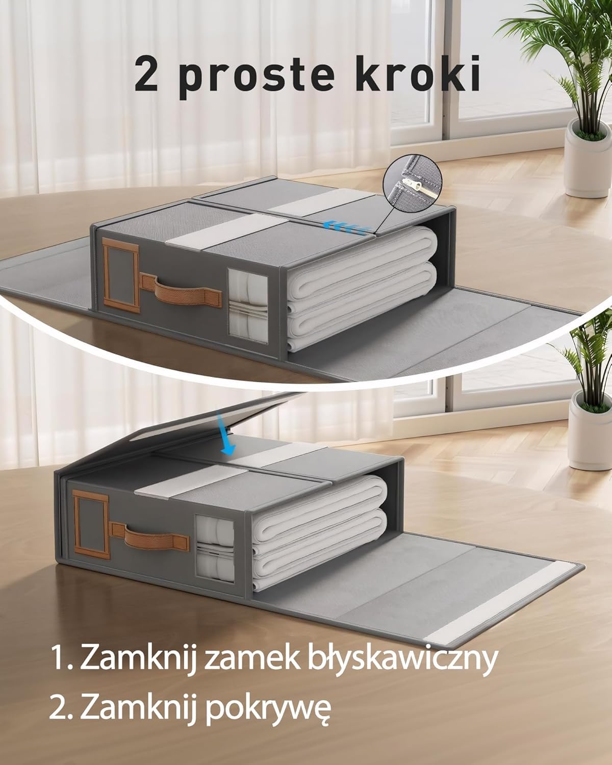 SwartLife Zestaw 6 Organizerów na Pościel i Prześcieradła - Składany Organizer do Szafy z Okienkiem i Etykietą - Oddychające Pudełko na Kołdry i Ręczniki- Szary