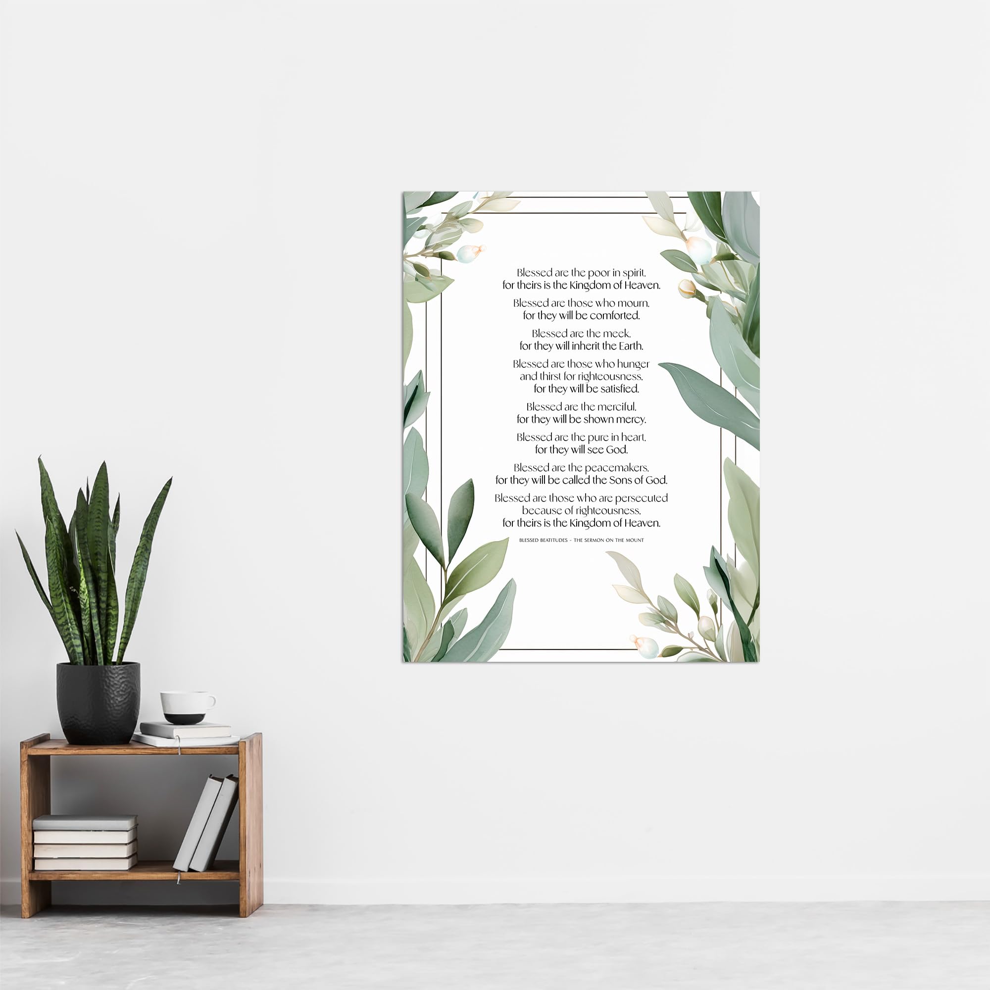 Artery8 Blessed Beatitudes Sermon of the Mount Matthew Gospel Green Jesus Christ Christian Bible Faith God Quote Revelations Flowers Artwork Extra Large XL Wall Art Poster Print - Image 4
