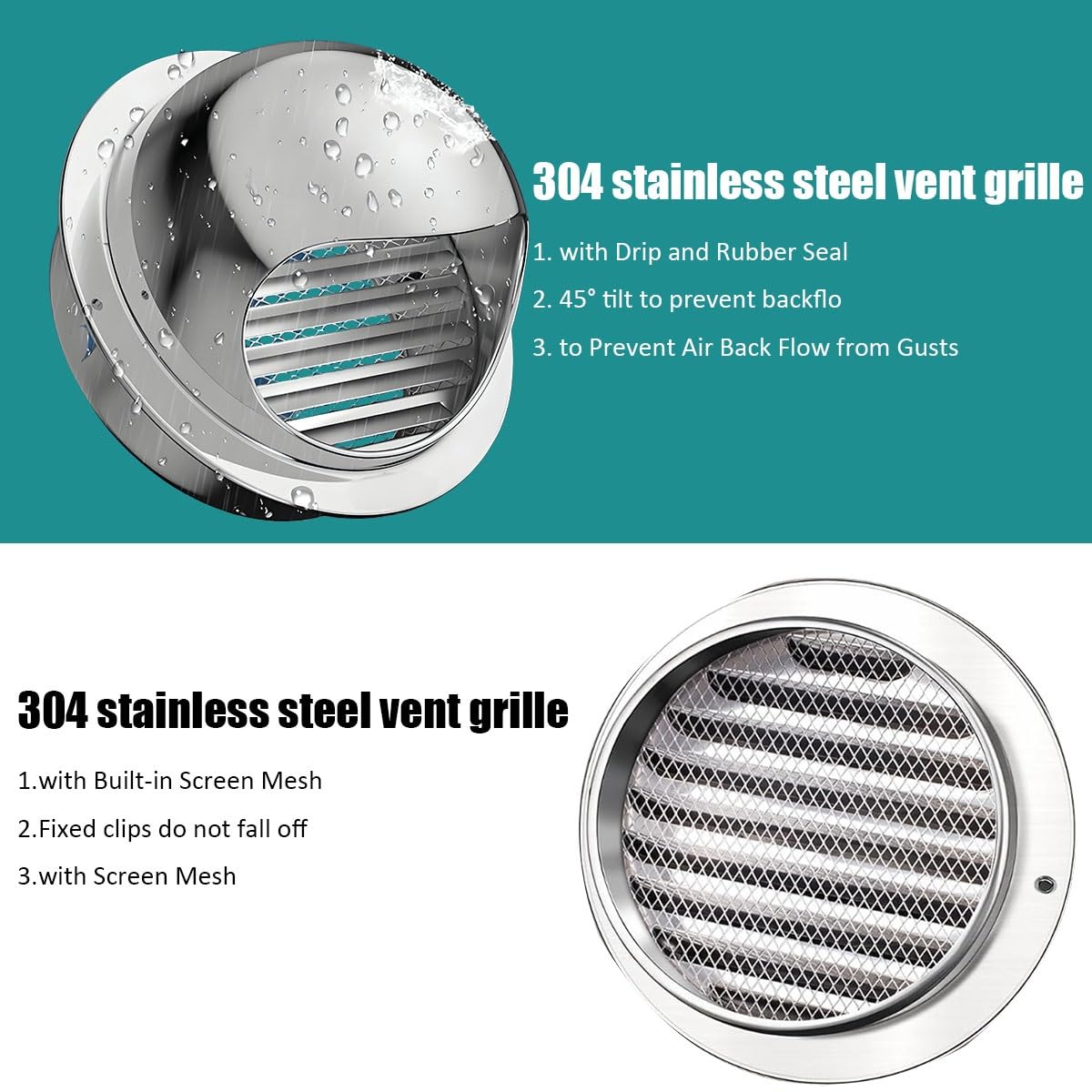 50mm-300mm Silver Edelstahl Air Vent Lüftungsgitter Abdeckung, Abdeckung Dunstabzug Außen, Dicker Edelstahl 304 Wandanschluß Abluft, Für Bad Küche Garage Wohnmobil(300mm/12in)