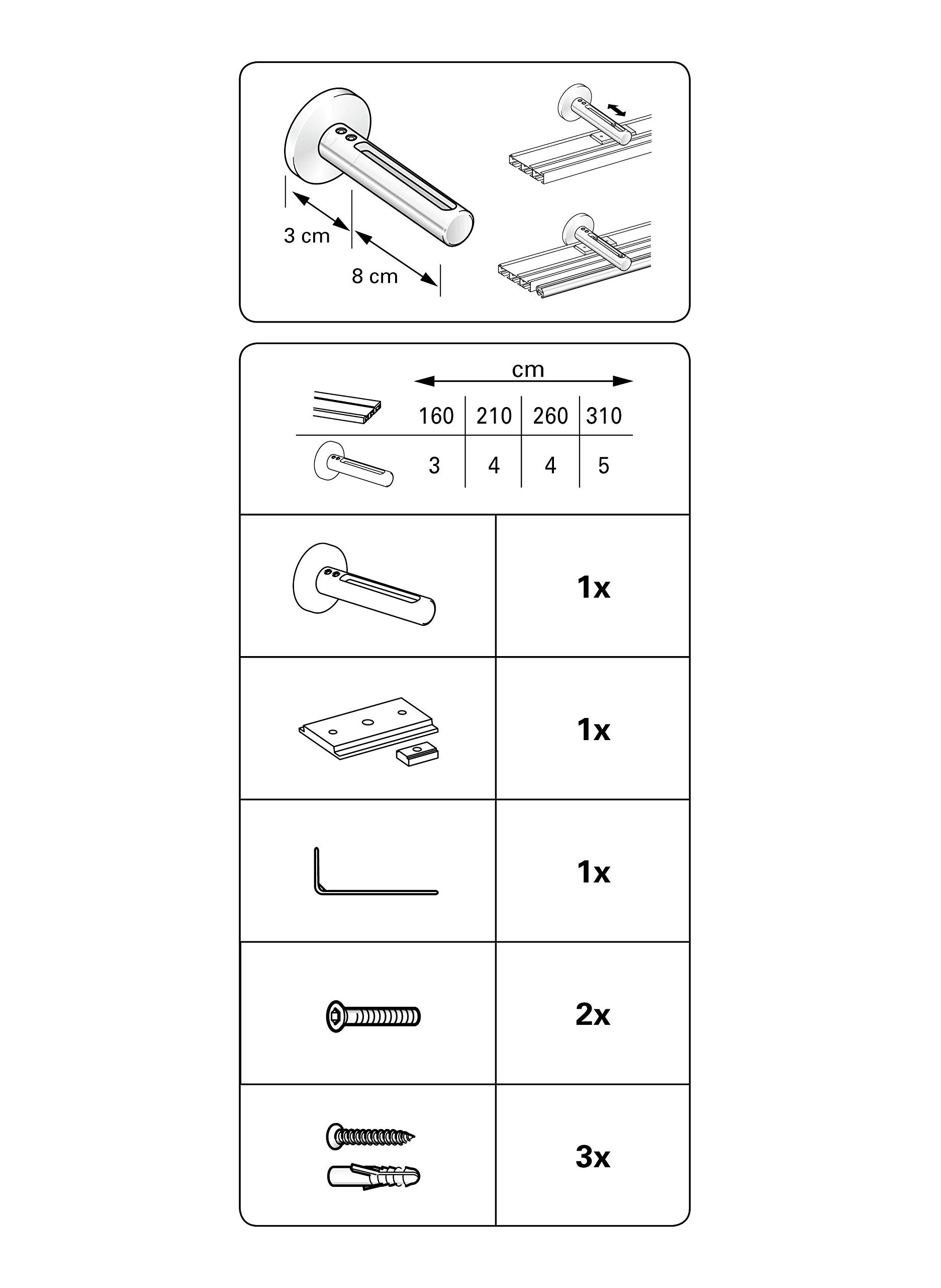 Gardinia 31173 Rails for Panel Curtains, Complete Set, 3 Rails, 170 cm, Aluminium