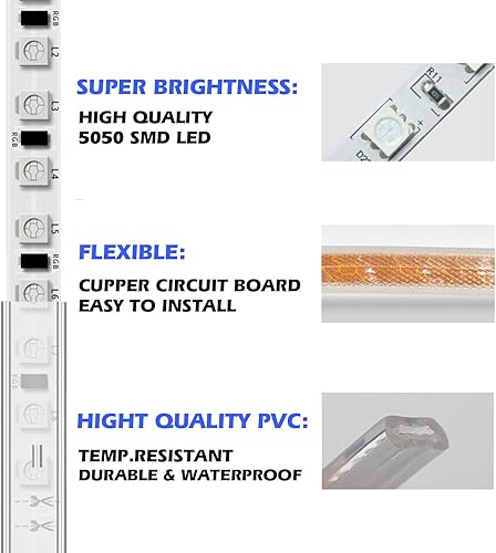 Miniatura 3 de KERTME Tira de luces LED 5050-60 tipo CA de 110-120 V, flexible, impermeable, regulable, multimodos de luz LED + control remoto de 23 teclas para