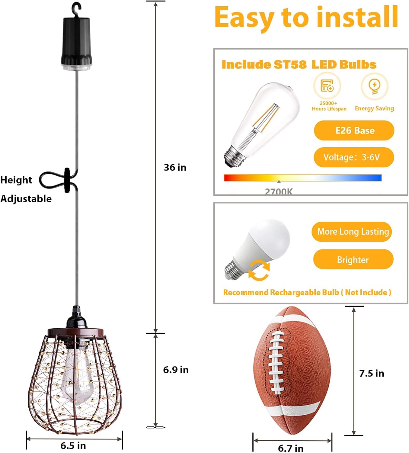 Battery Operated Outdoor Chandelier, Battery Operated Hanging Pendant Lights Waterproof for Gazebo, Pergola, Porch, Patio, Indoor & Outdoor Decor Lighting