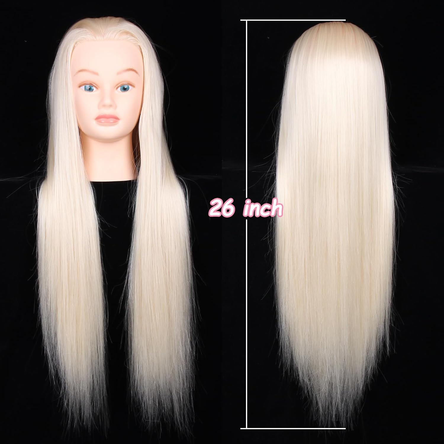 Female Mannequin Head 26 Inch Long Hair Training Head Hair Styling Manikin Cosmetology Doll Head Synthetic Fiber Hair Dressing Salon Training Head Model with Free Clamp (Color 613)