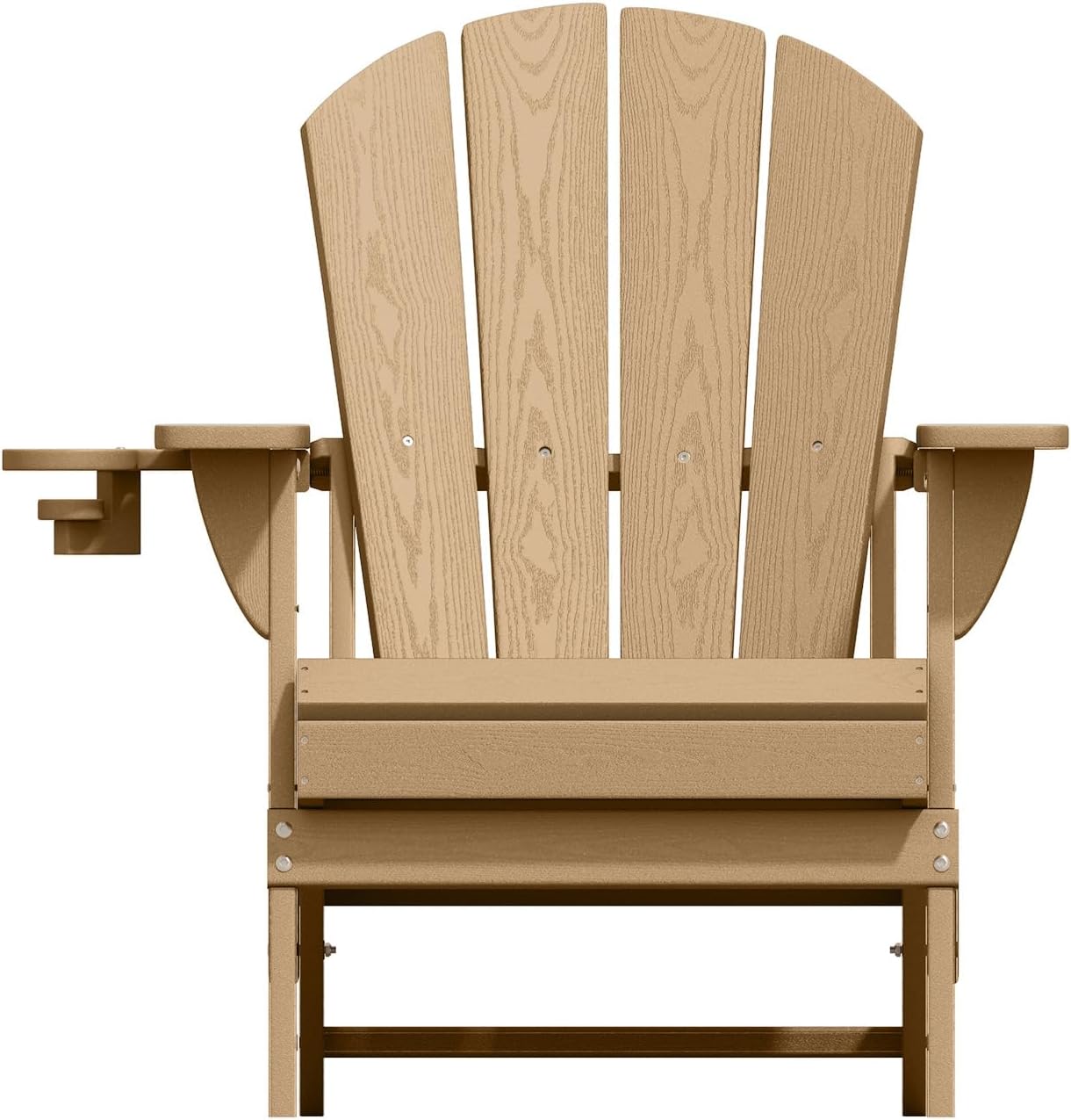 Folding Adirondack Chairs with Cup Holders, Set of 6 HDPE Plastic Outdoor Chairs, Weather Resistant, Real Wood Look, Heavy-Duty Patio Furniture for Deck, Fire Pit, Backyard, Brown