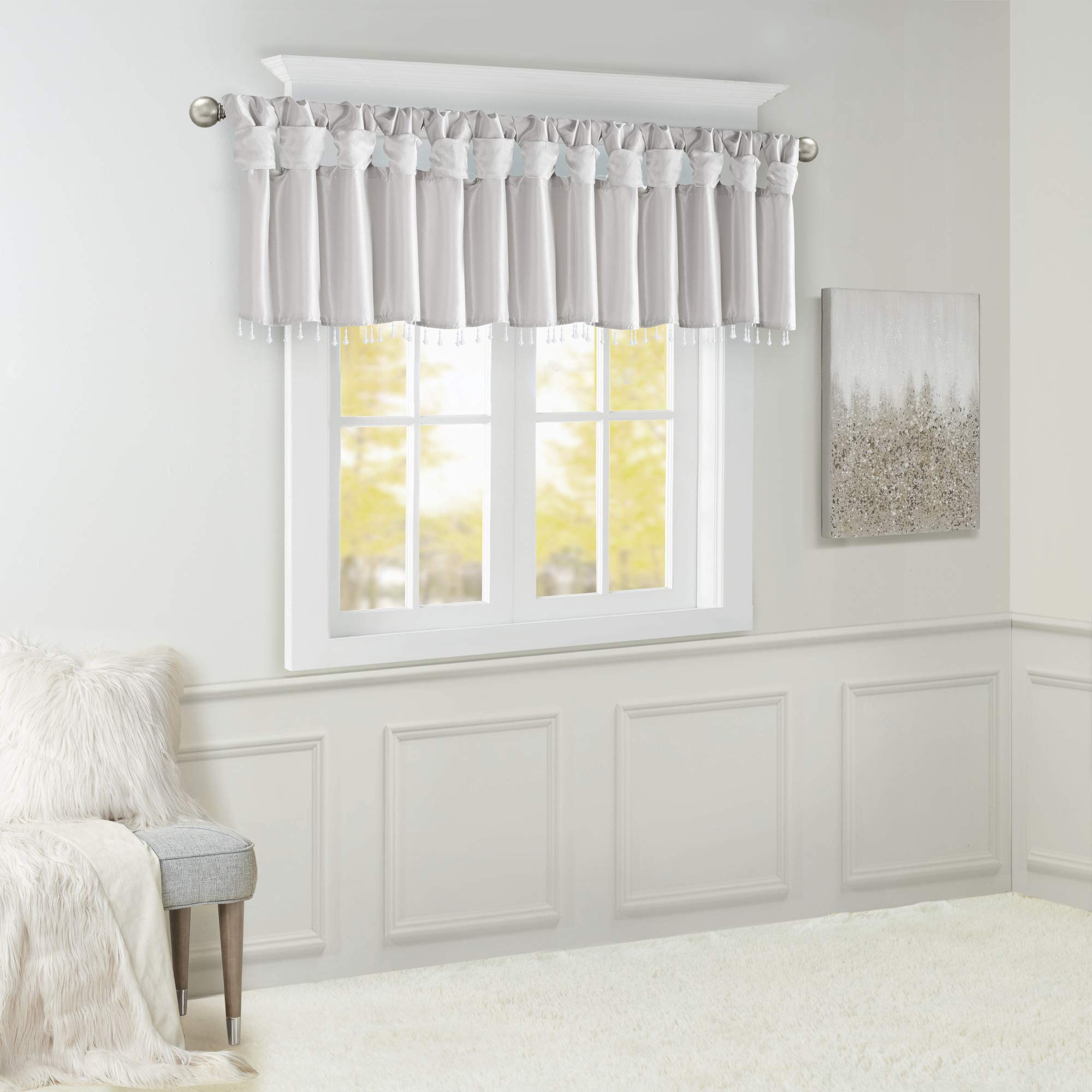 Madison Park Emilia Faux Silk Valance, DIY Twist Tab Top Finish with Beads - Image 3