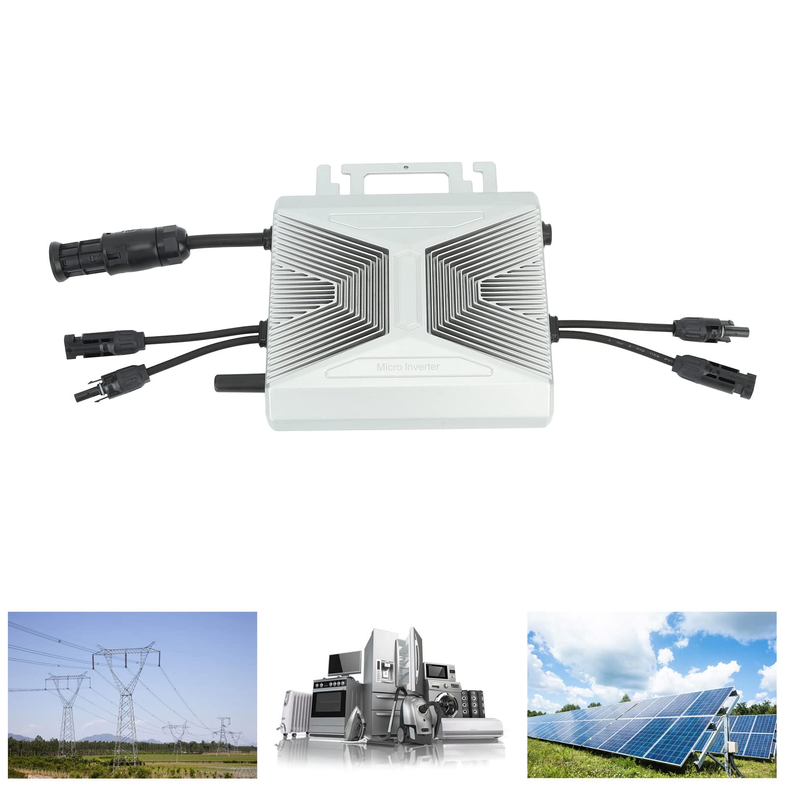 FTVOGUE Microinversor 600W WiFi Inversor de Conexión a Red Inversor Solar MPPT de Aleación de Aluminio con 2 MPPT IP67 Enfriamiento Natural para Fotovoltaico Empresarial en el Hogar Cable de
