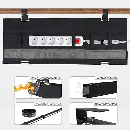 Miniatura 4 de Bandeja de gestión de cables debajo del escritorio, bandeja de gestión de cables de escritorio sin taladros, organizador de cables de 27.5 pulgadas