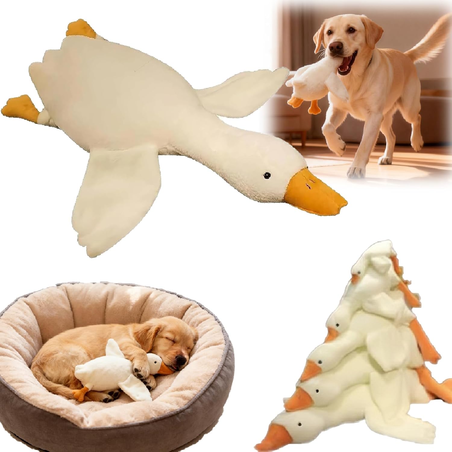 Large Plush White Duck Dog Toy Realistic Goose,Calming Puppy Long Lasting Pet Chew Plush White Duck Dog Toy for Small/Medium/Large Dogs,Interactive Dog Toys for Chewing, Playing (51.2in)