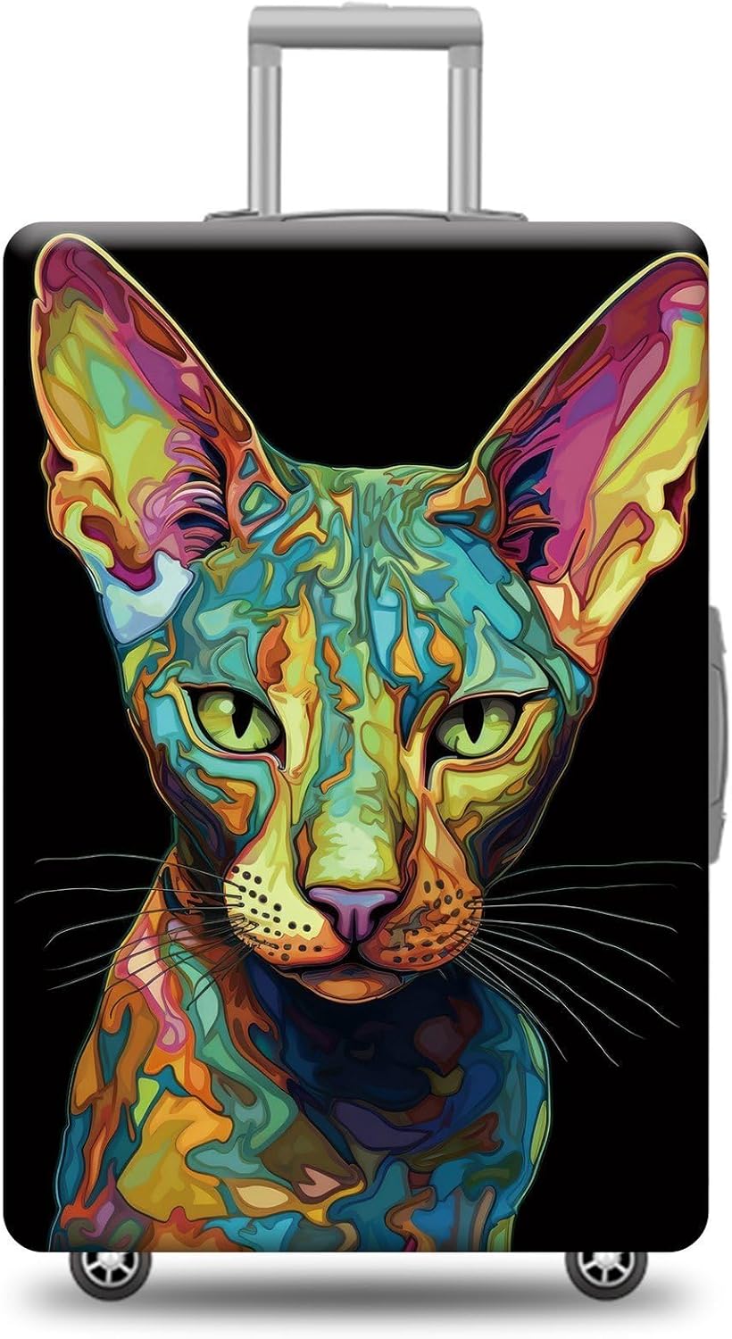 Personalized Luggage Cover Cute Peterbald Cat Suitcase Protector Washable Elastic Baggage Cover For Pet Lovers Fits 18"-32" Luggage Style 1