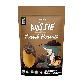 Carobme Organic Carob Covered Peanuts 8oz.,Vegan Soy Free Gluten-Free, Caffeine Free Substitute for Chocolate, Candy and chocolate covered nut snacks