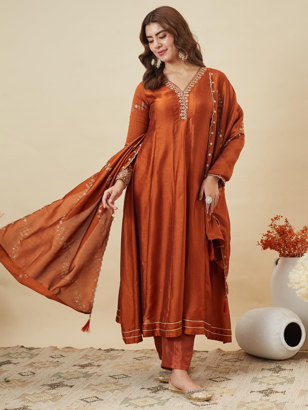 MOKOSH Women’s Silk Embroidery Anarkali Kurta Pant with Dupatta product image 2