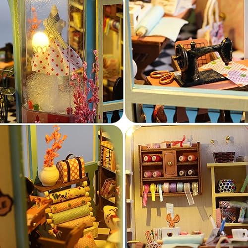 Miniatura 4 de Ahilmrn Kit de casa de muñecas de madera en miniatura, mini hecho a mano, modelo de construcción de cabaña con LED, artesanías creativas para