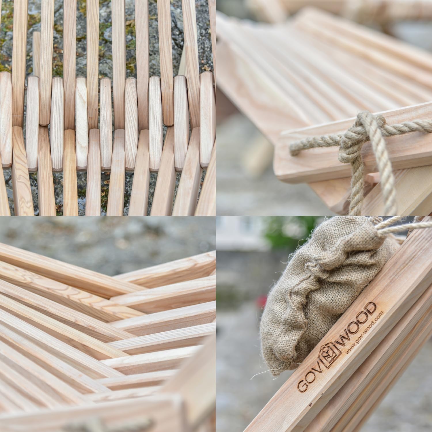 Sedia a sdraio pieghevole in legno, 2X 106x56x86 cm | Lettino da sole con cuscino in juta, Design ergonomico, Per uso esterno e interno, Durevole e elegante