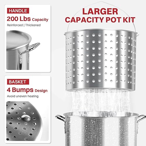 Miniatura 4 de Caldera de cangrejo de cangrejo de 60 cuartos  Kit de ebullición de mariscos  Cubierta a prueba de polvo y espumadera de 12 pulgadas incluida