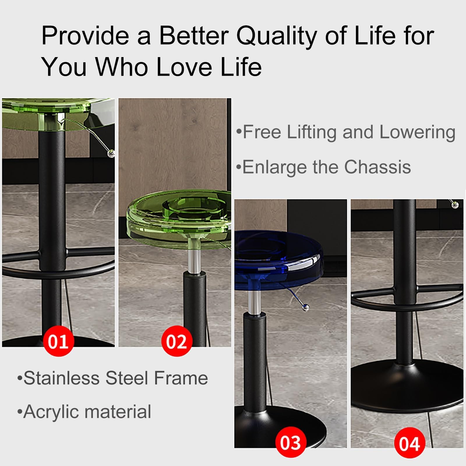 Amazon｜アクリル付き回転カウンター高さバースツール、フットレスト